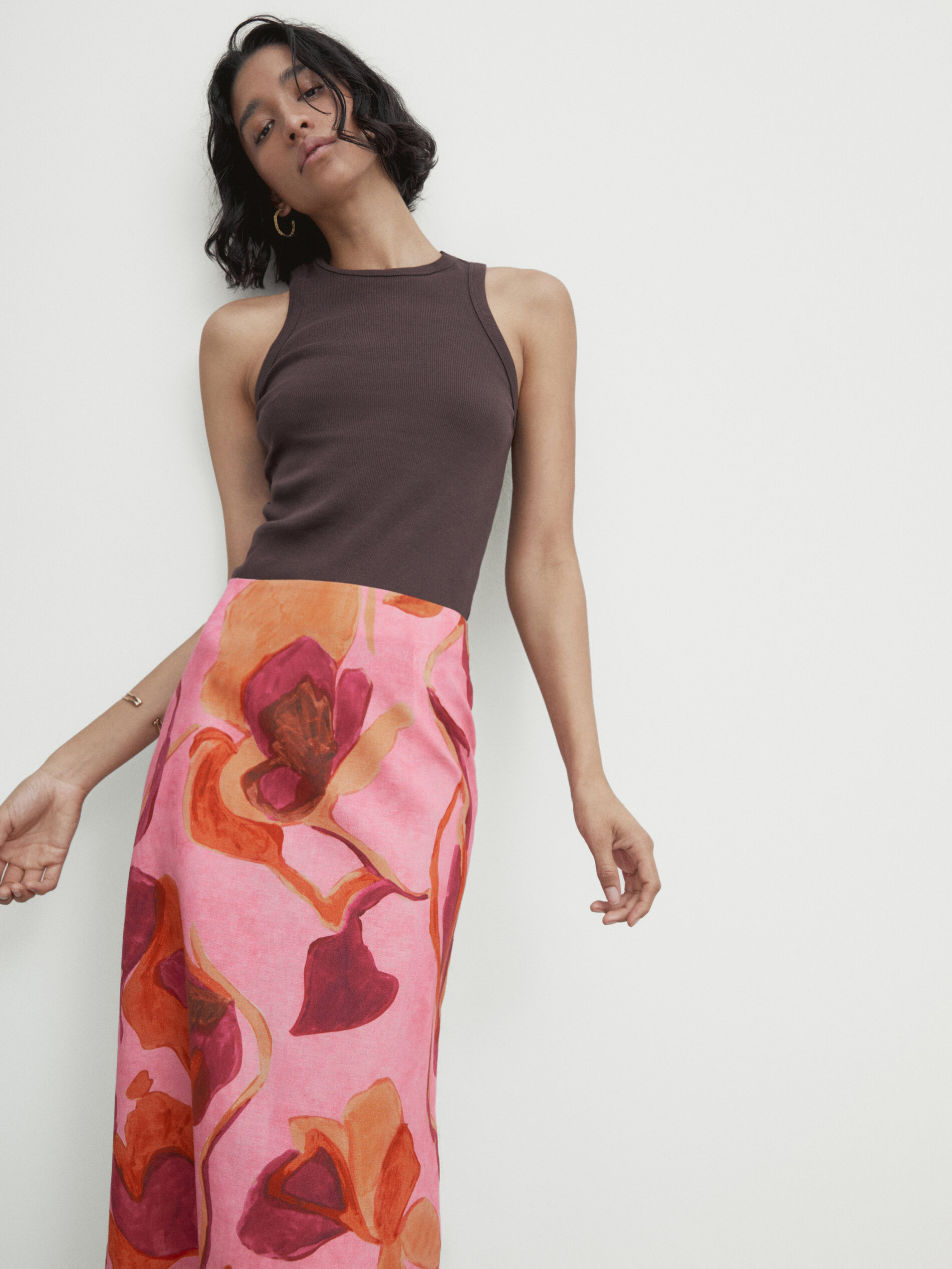 Jupe midi imprim floral