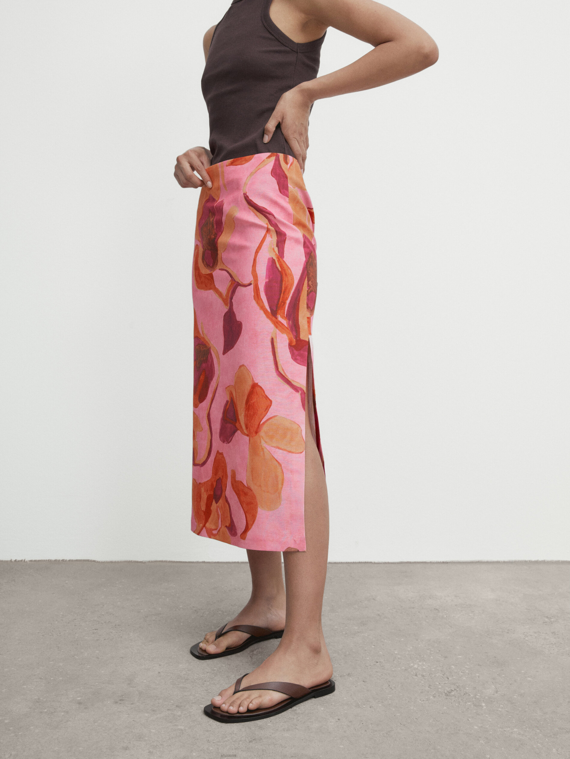 Jupe midi store rose poudré