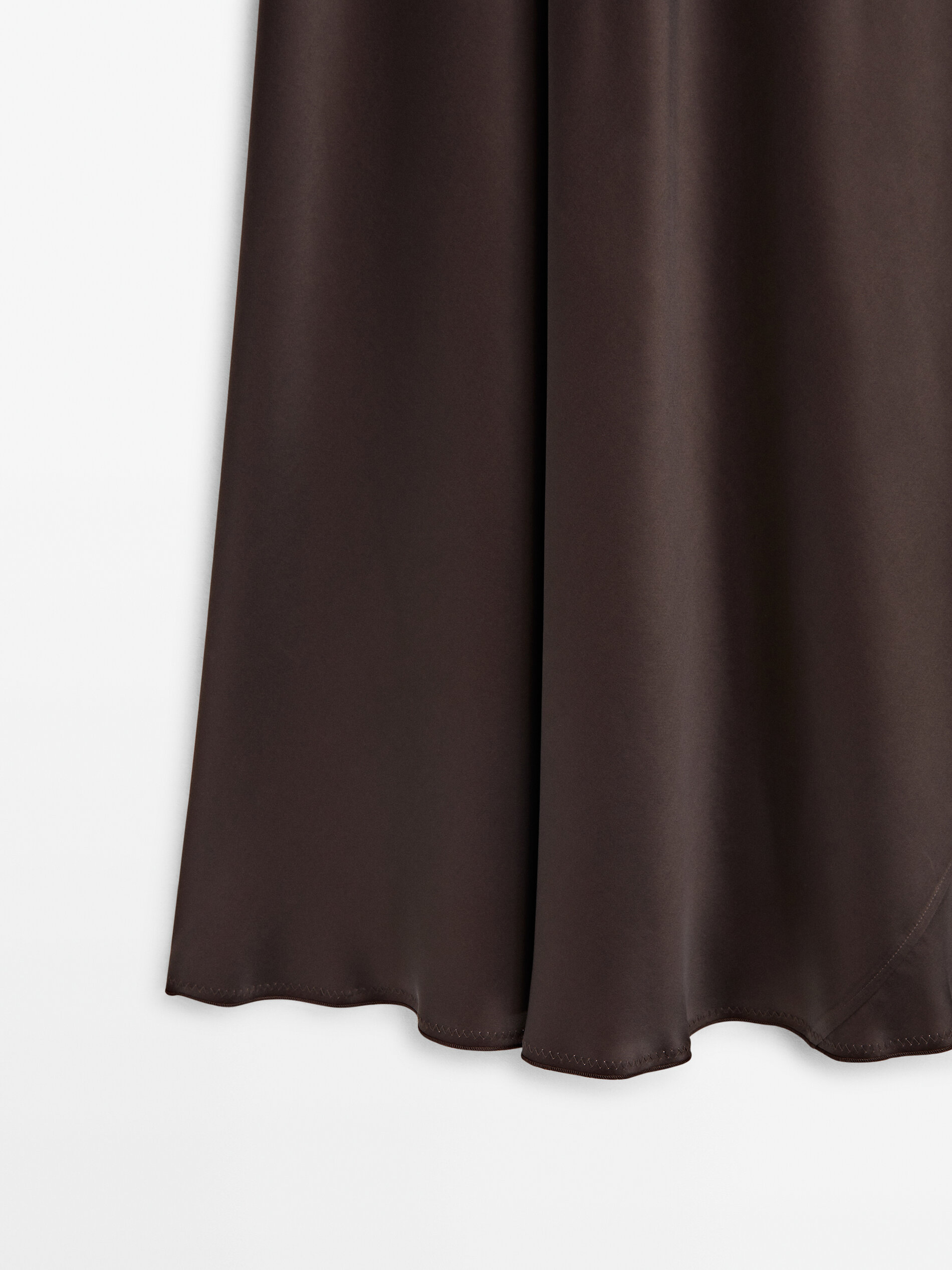 Chocolate satin midi online skirt