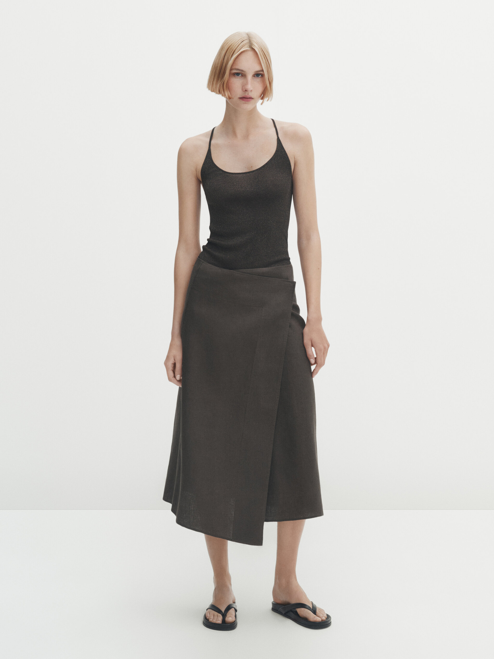Asymmetric wrap midi sales skirt