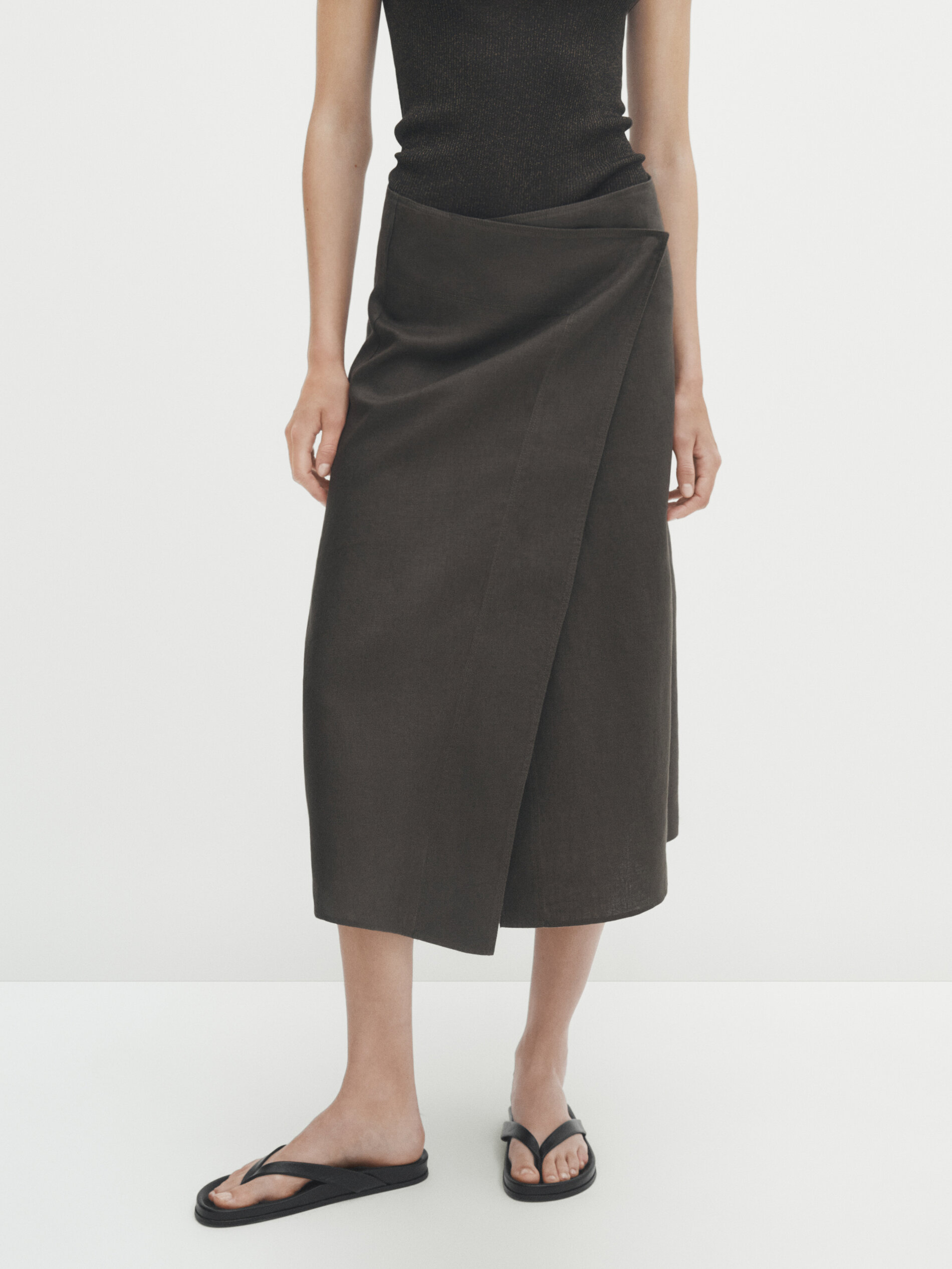 Asymmetric wrap midi skirt top