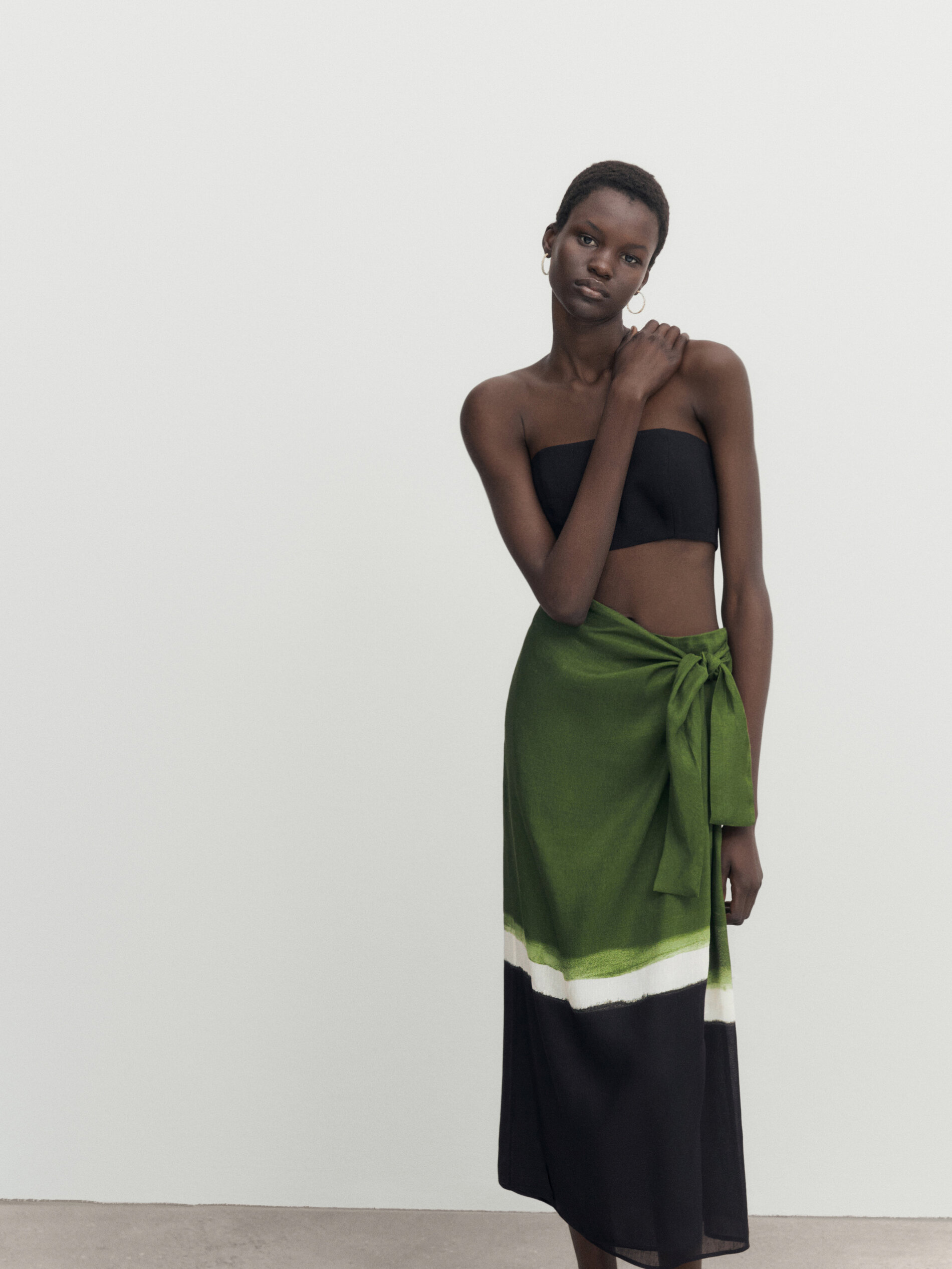 Wrap midi skirt with tie dye hem Pale Green Smart Skirts