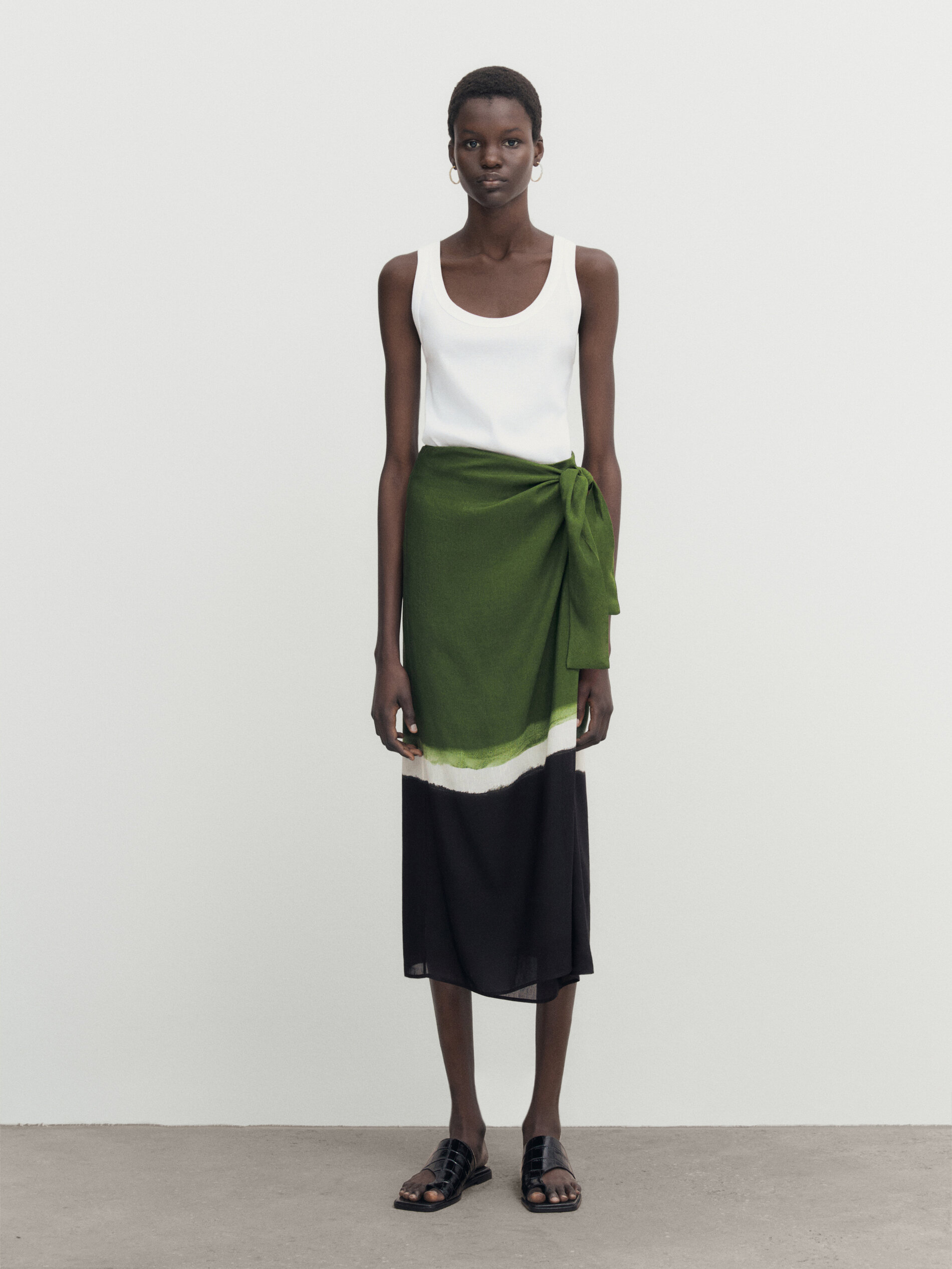 Wrap midi skirt with tie-dye hem · Pale Green · Smart / Skirts