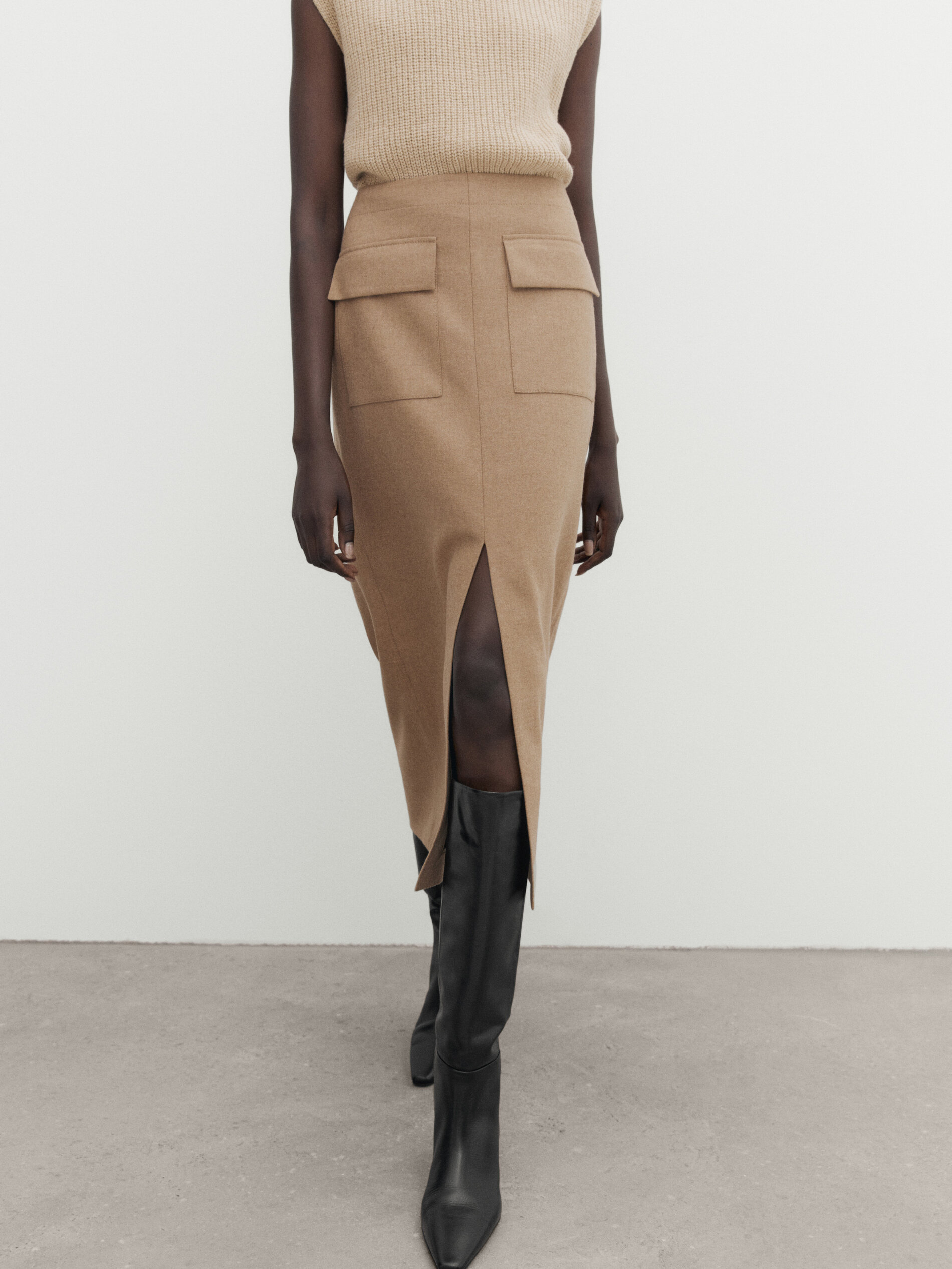 Long camel shop wool skirt