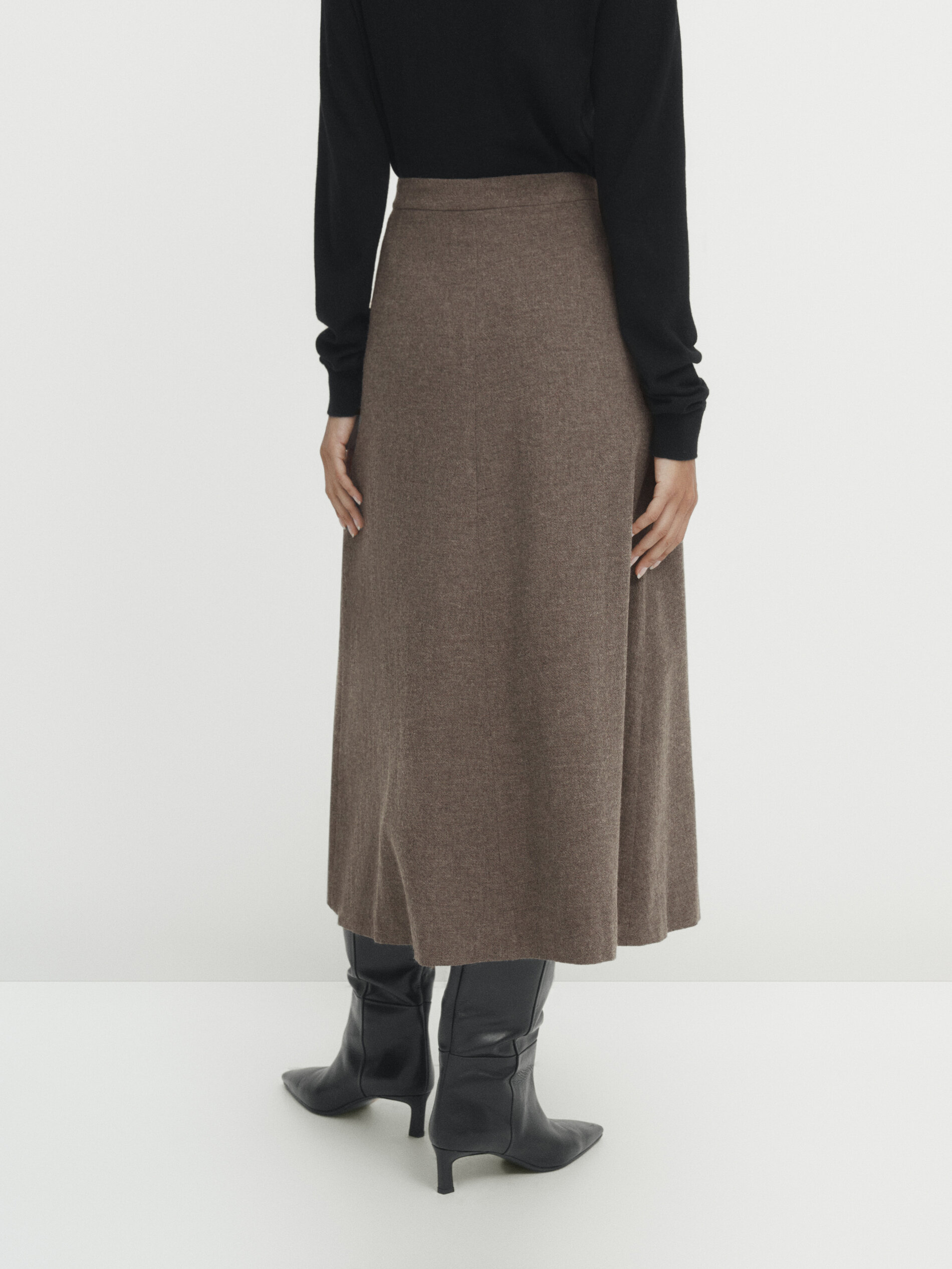 Flounce midi skirt with pleat detail Mole Brown Black Grey