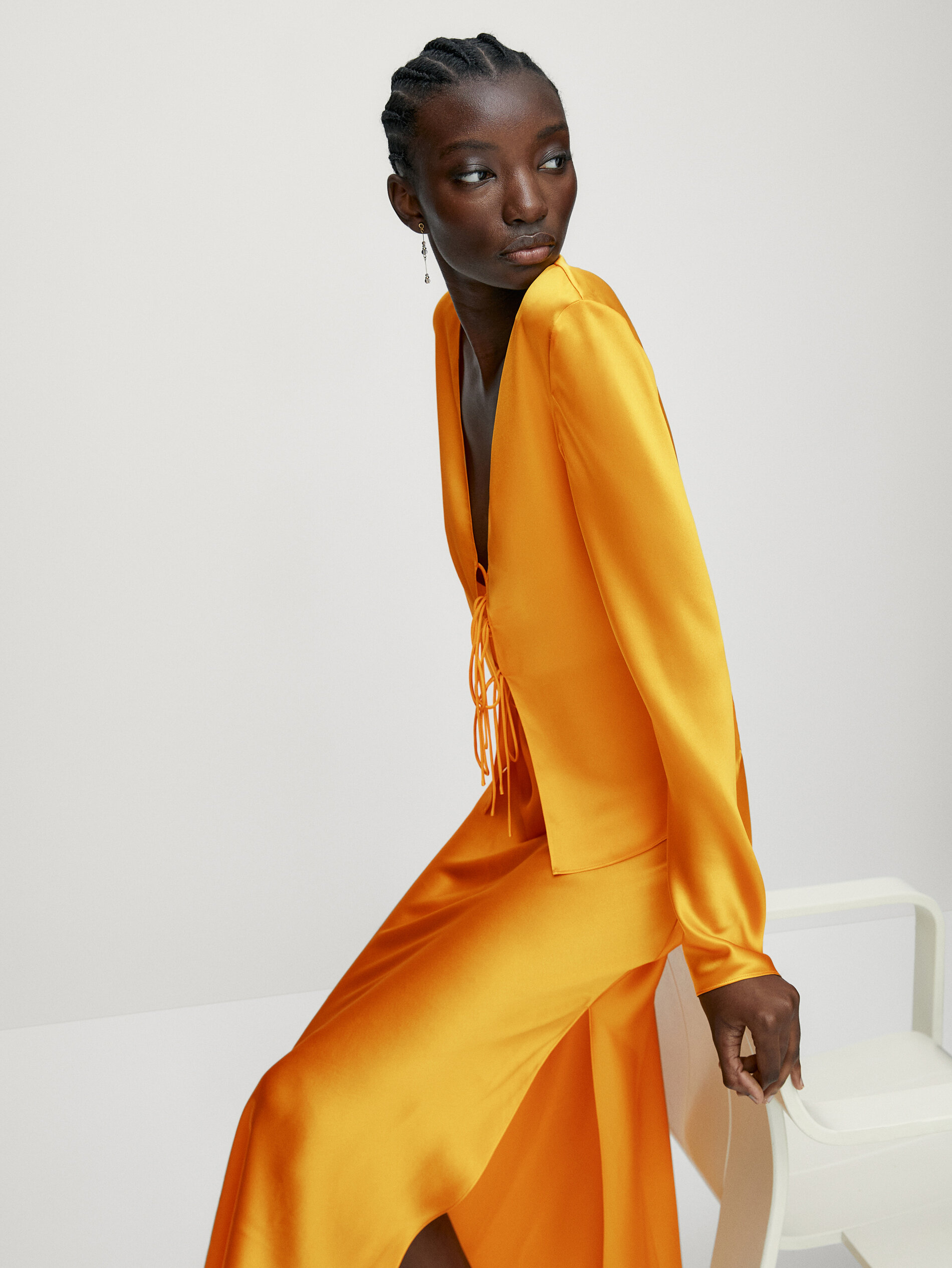 Jupe midi 100 soie Orange Habill Jupes Massimo Dutti