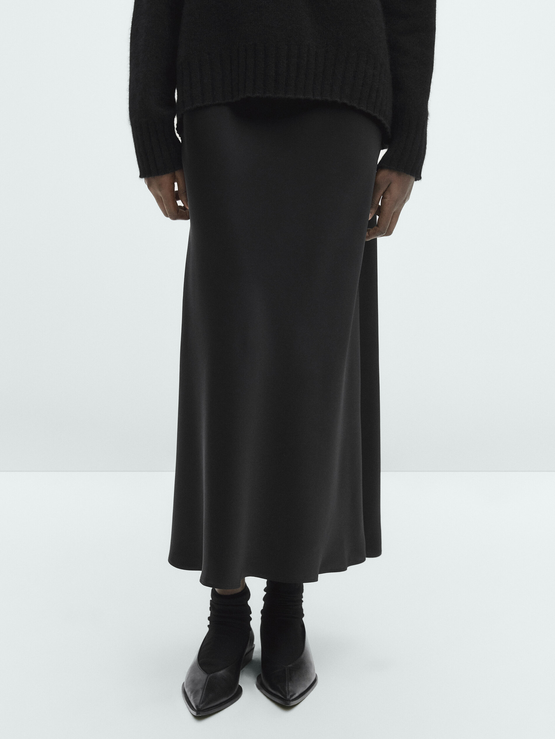 Massimo dutti new arrivals black satin skirt