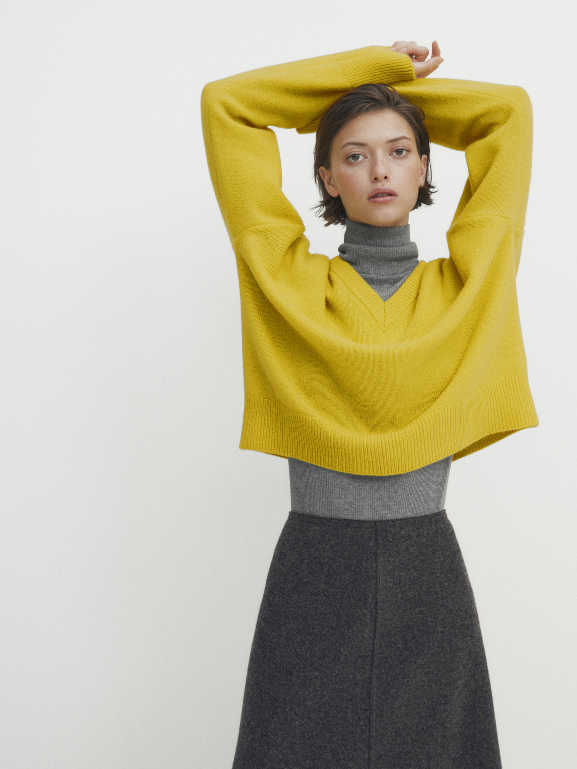 Grey skirt yellow best sale sweater