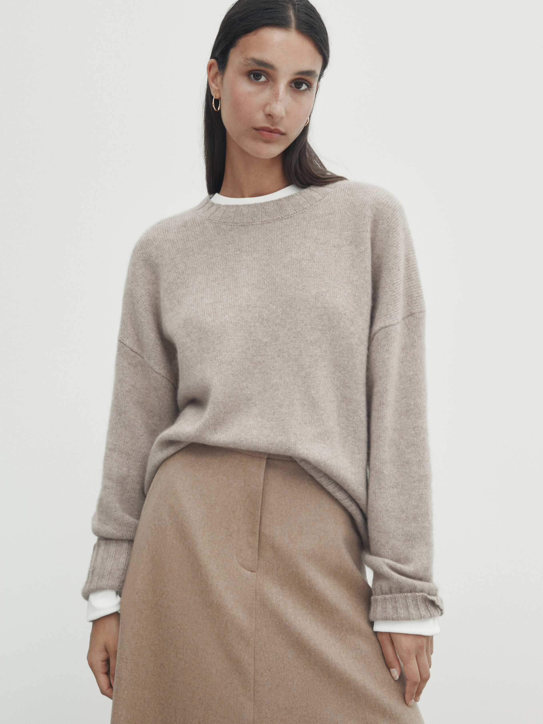 Jupe longue ample en laine m lang e Camel Habill Jupes