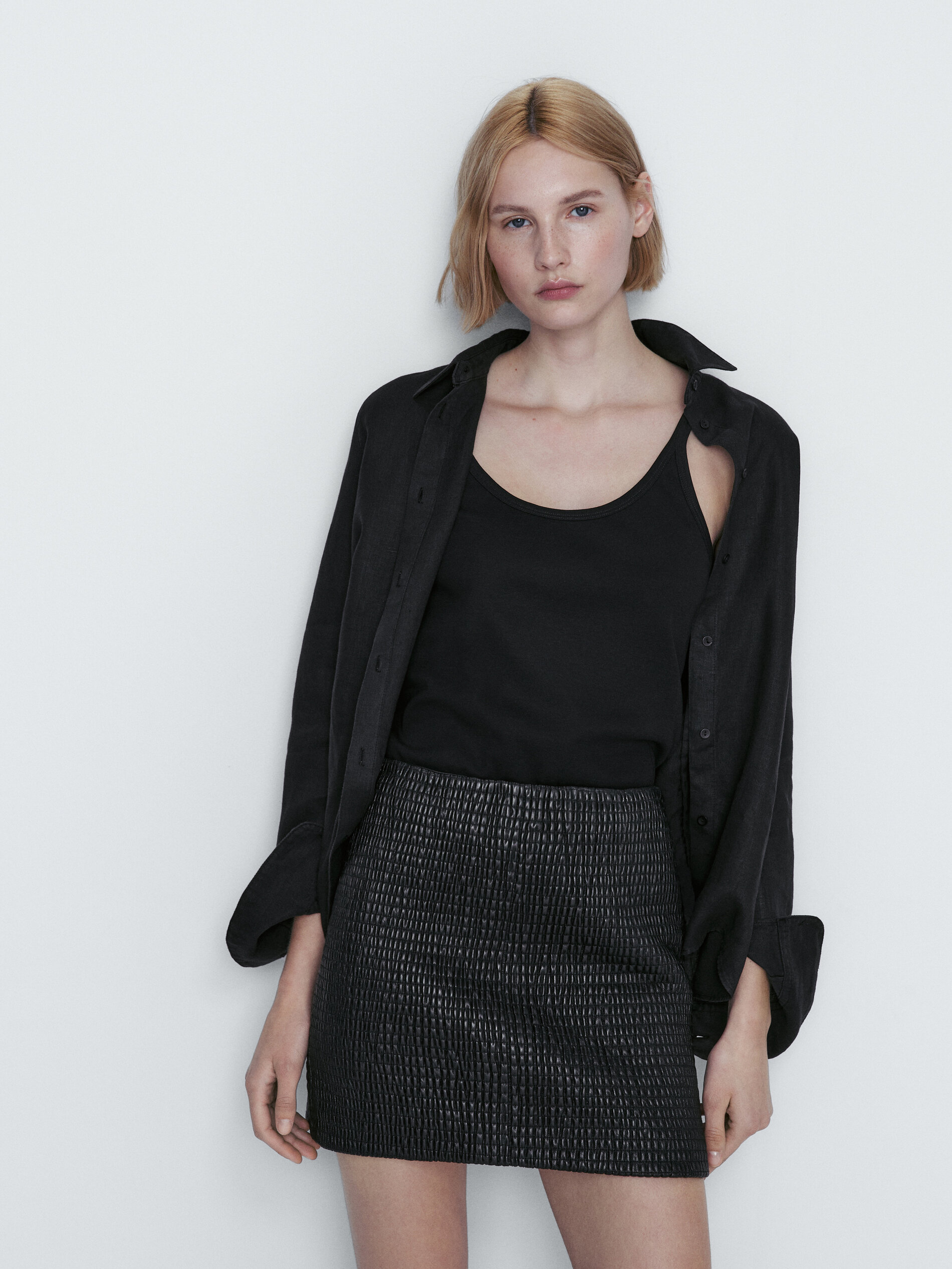 Stretch black deals leather mini skirt