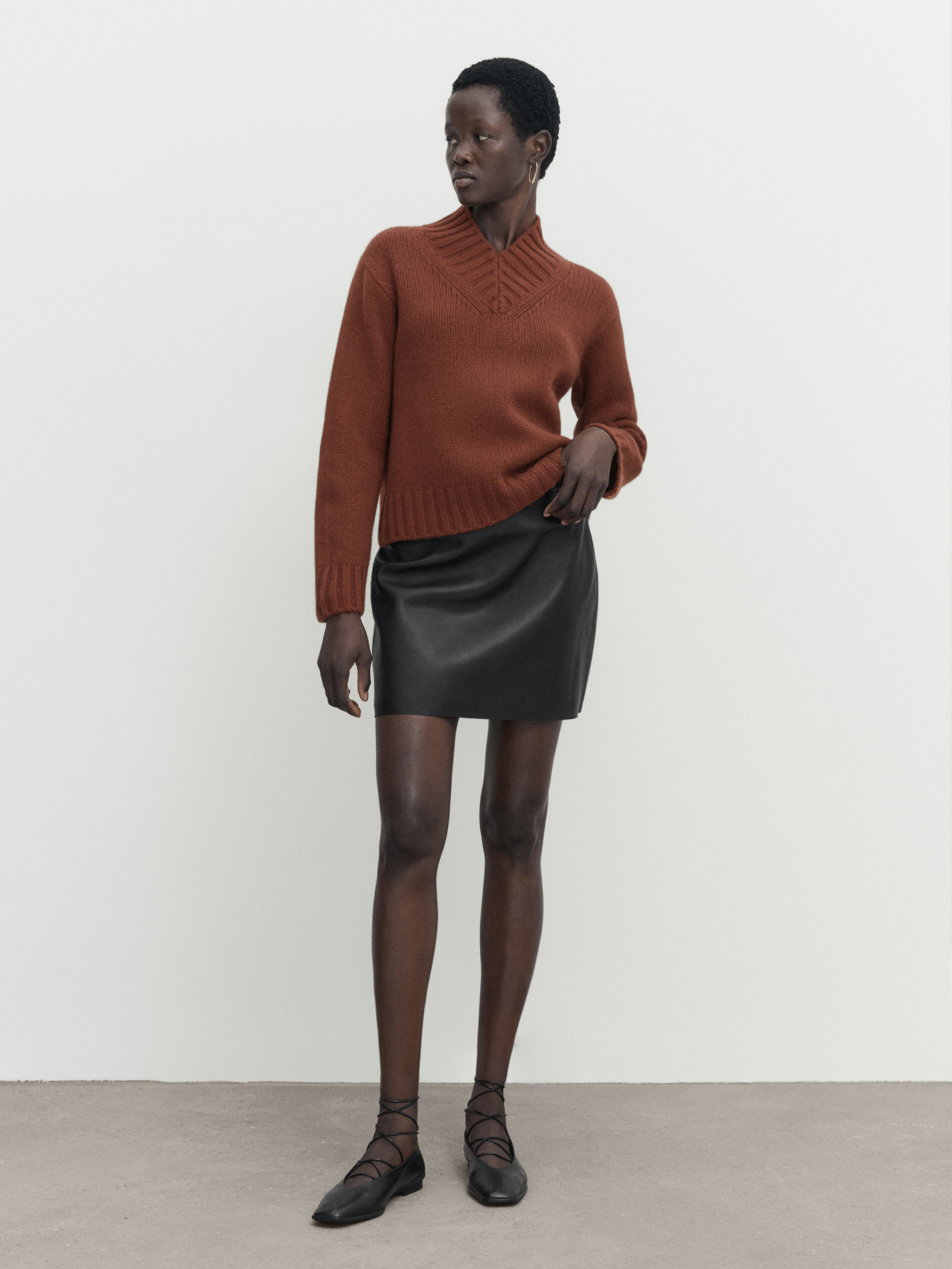 Nappa leather mini skirt