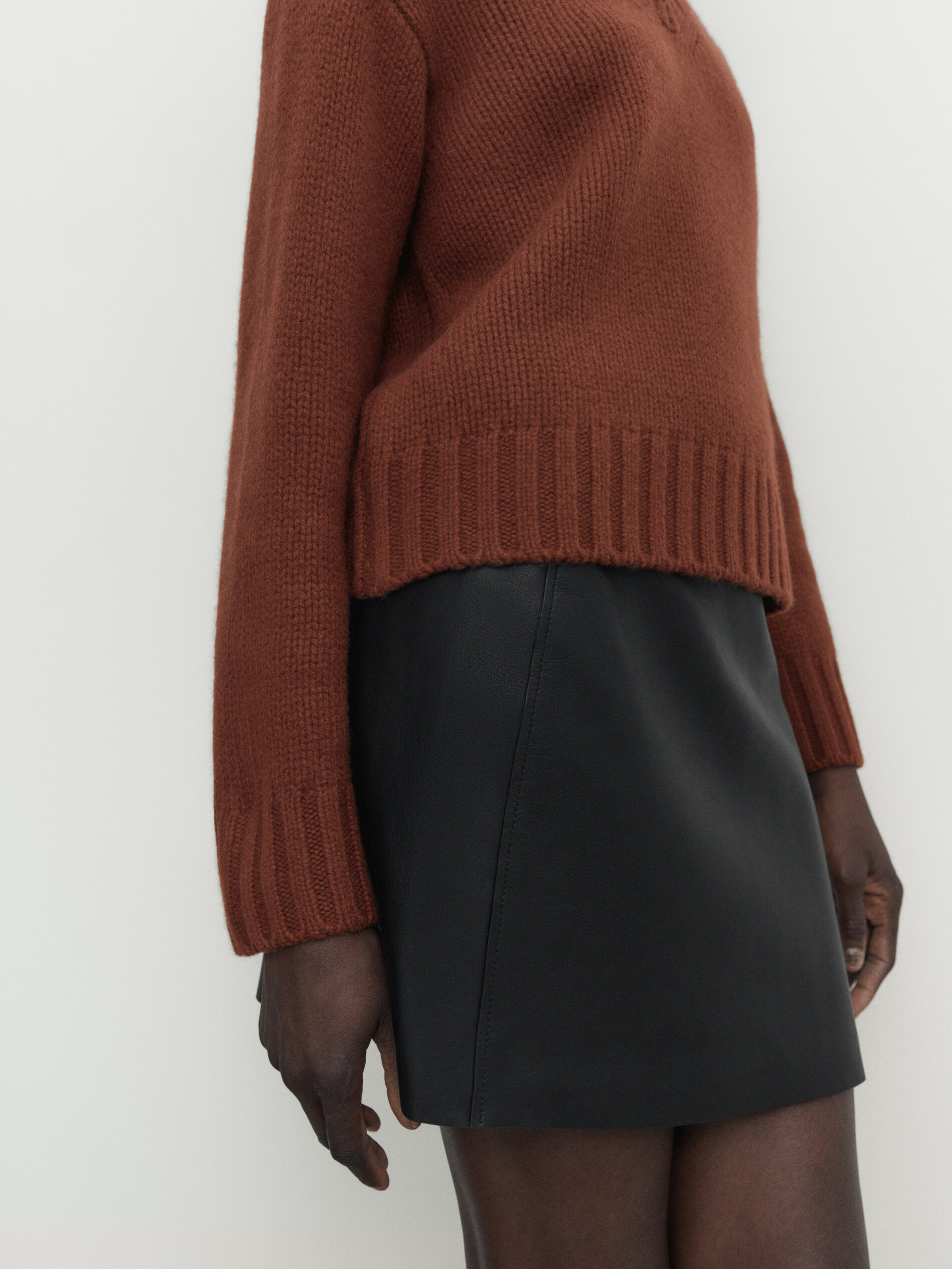 Massimo dutti brown leather skirt on sale