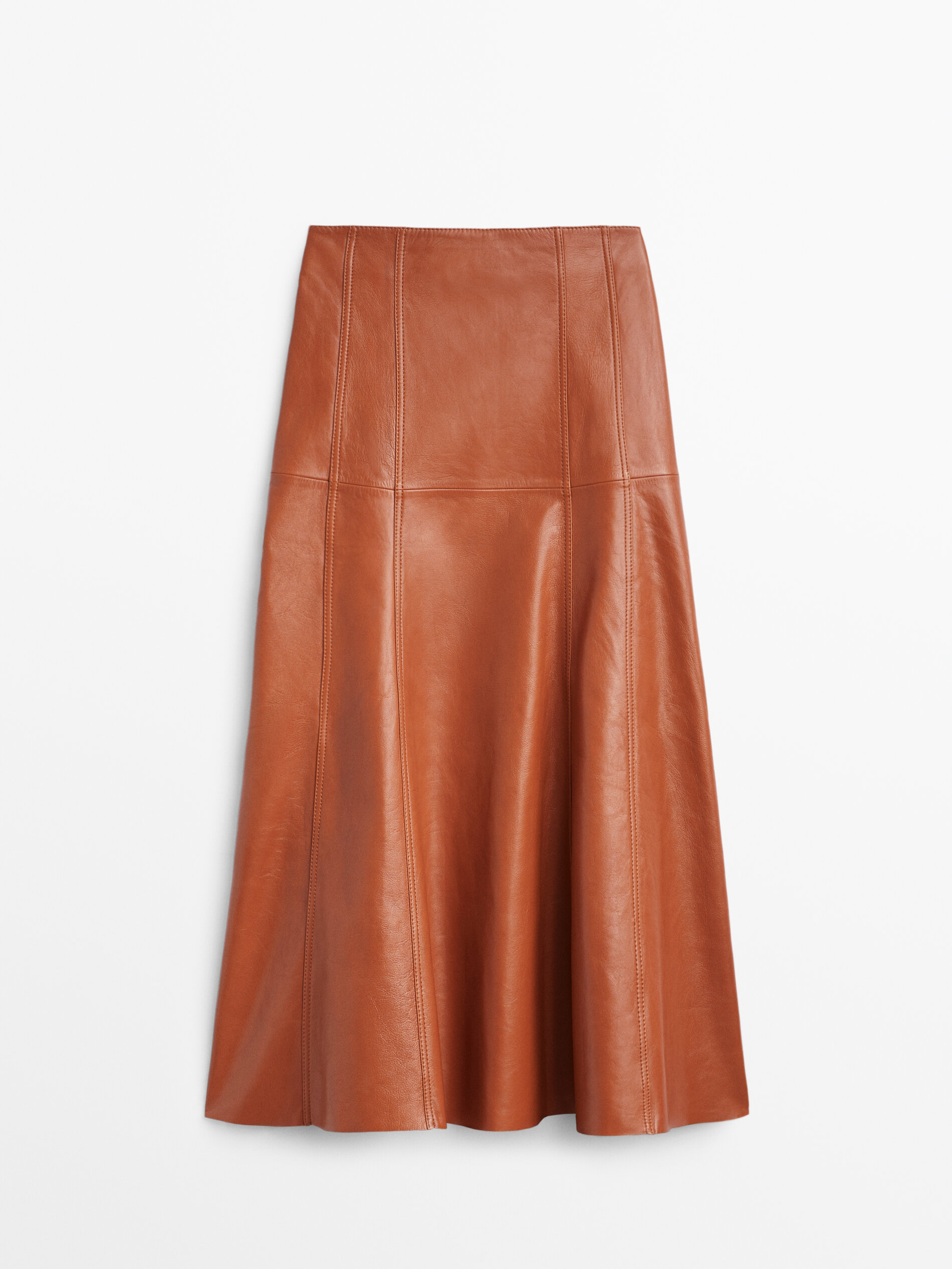 Massimo dutti brown leather skirt sale