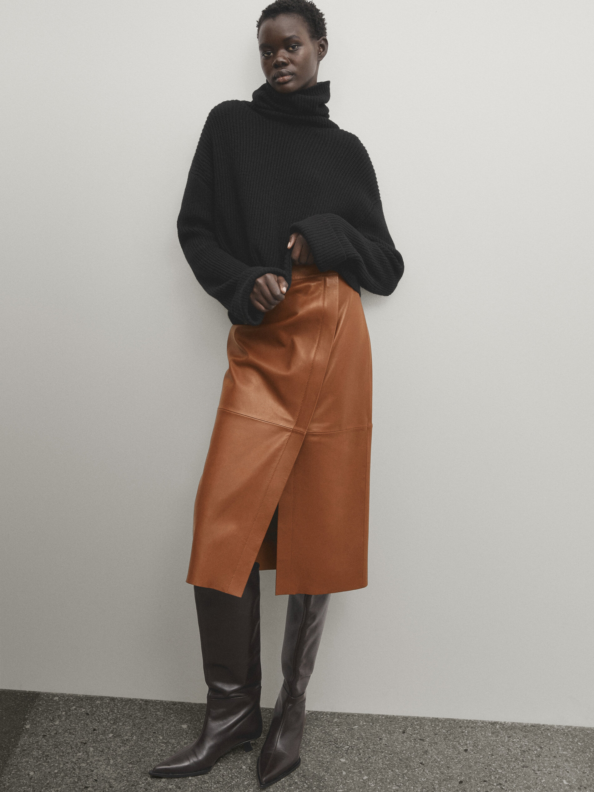 Brown leather pencil skirt on sale zara