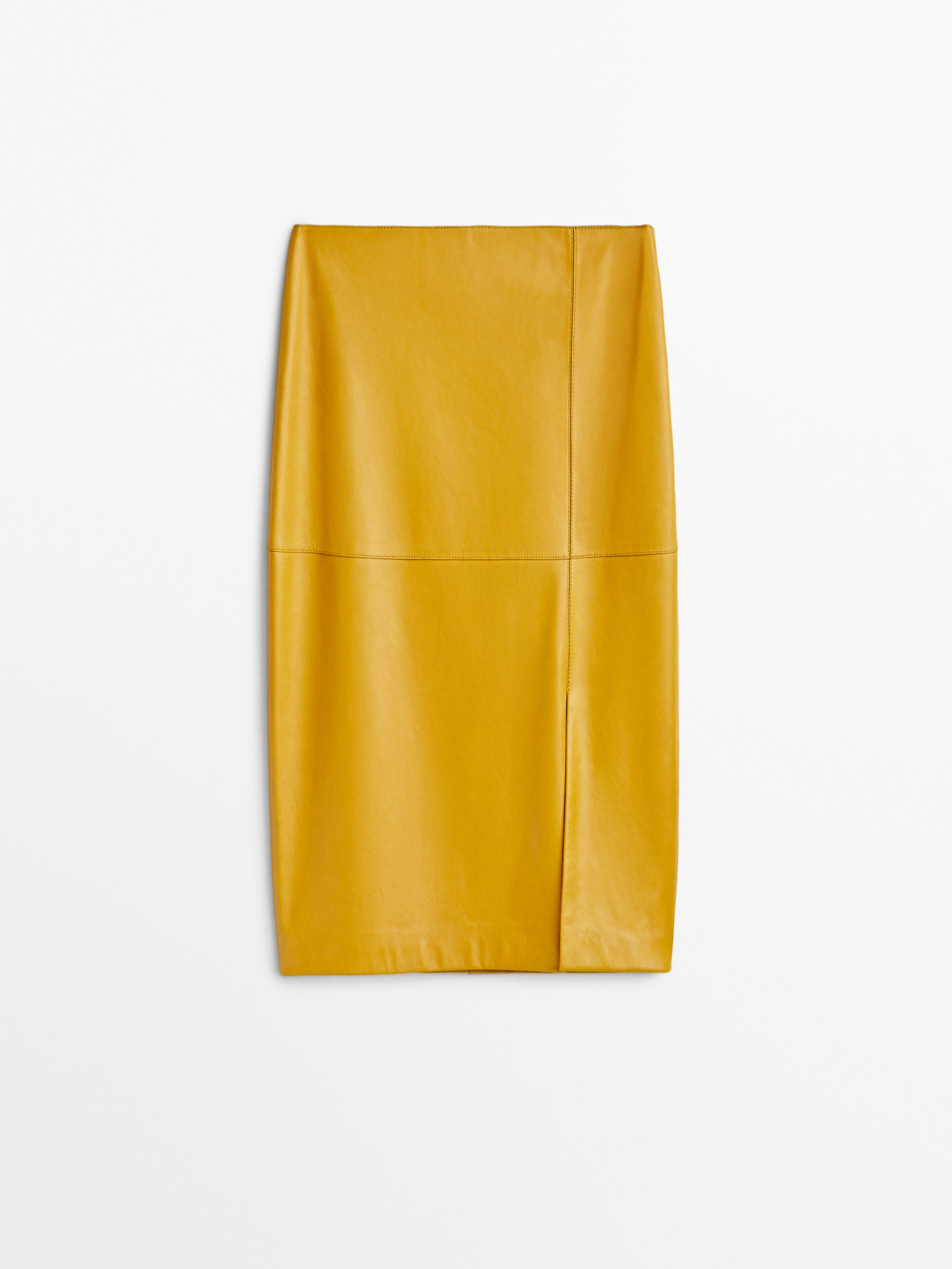 Mustard leather midi skirt shop
