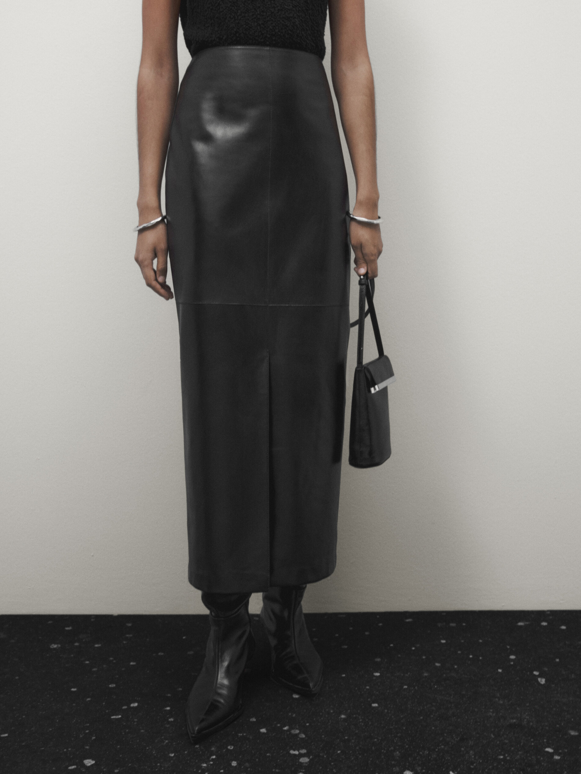 Jupe longue en cuir nappa noire Limited Edition