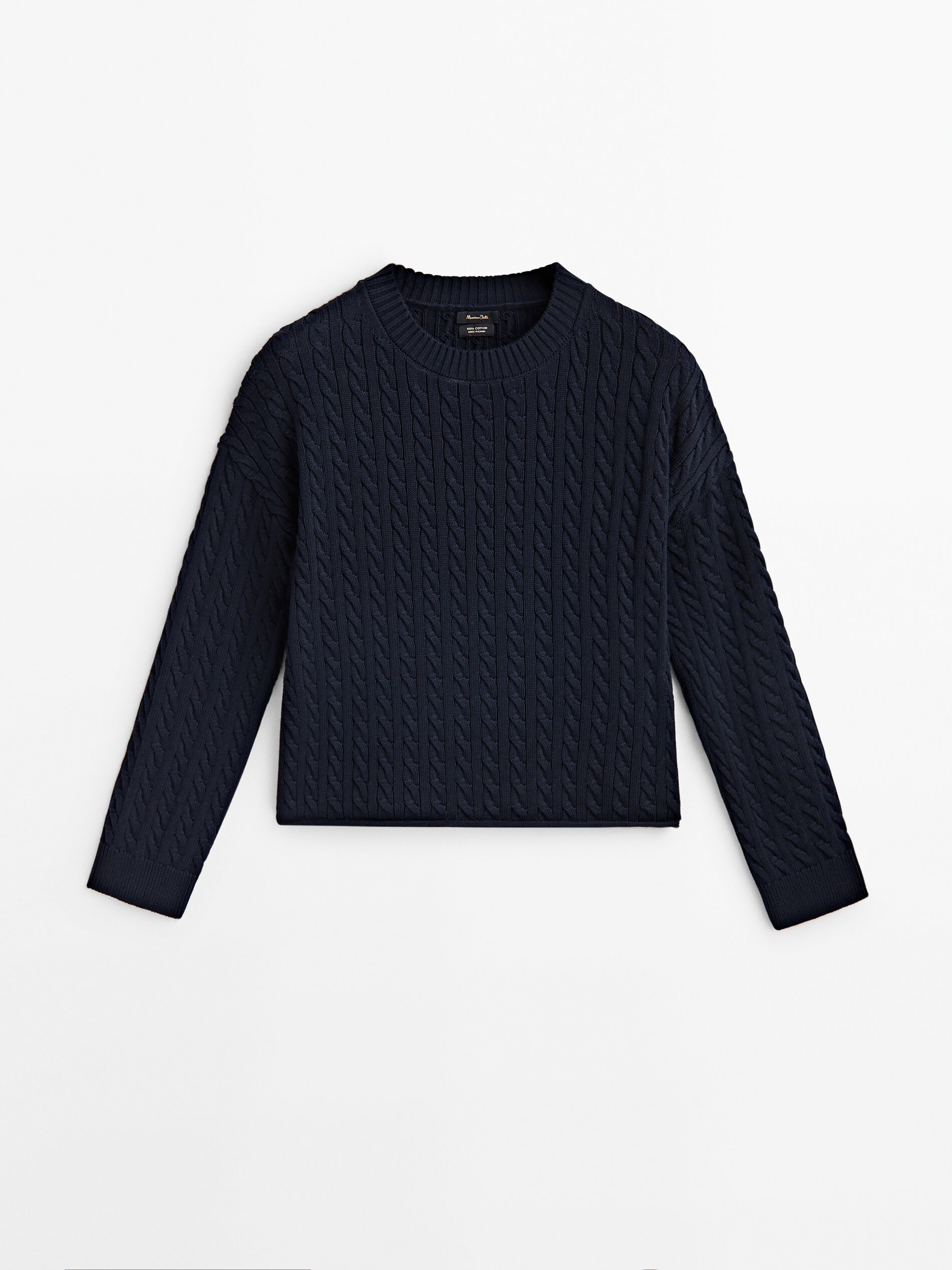 Crew neck cable knit sweater Navy Blue Sweaters And Cardigans