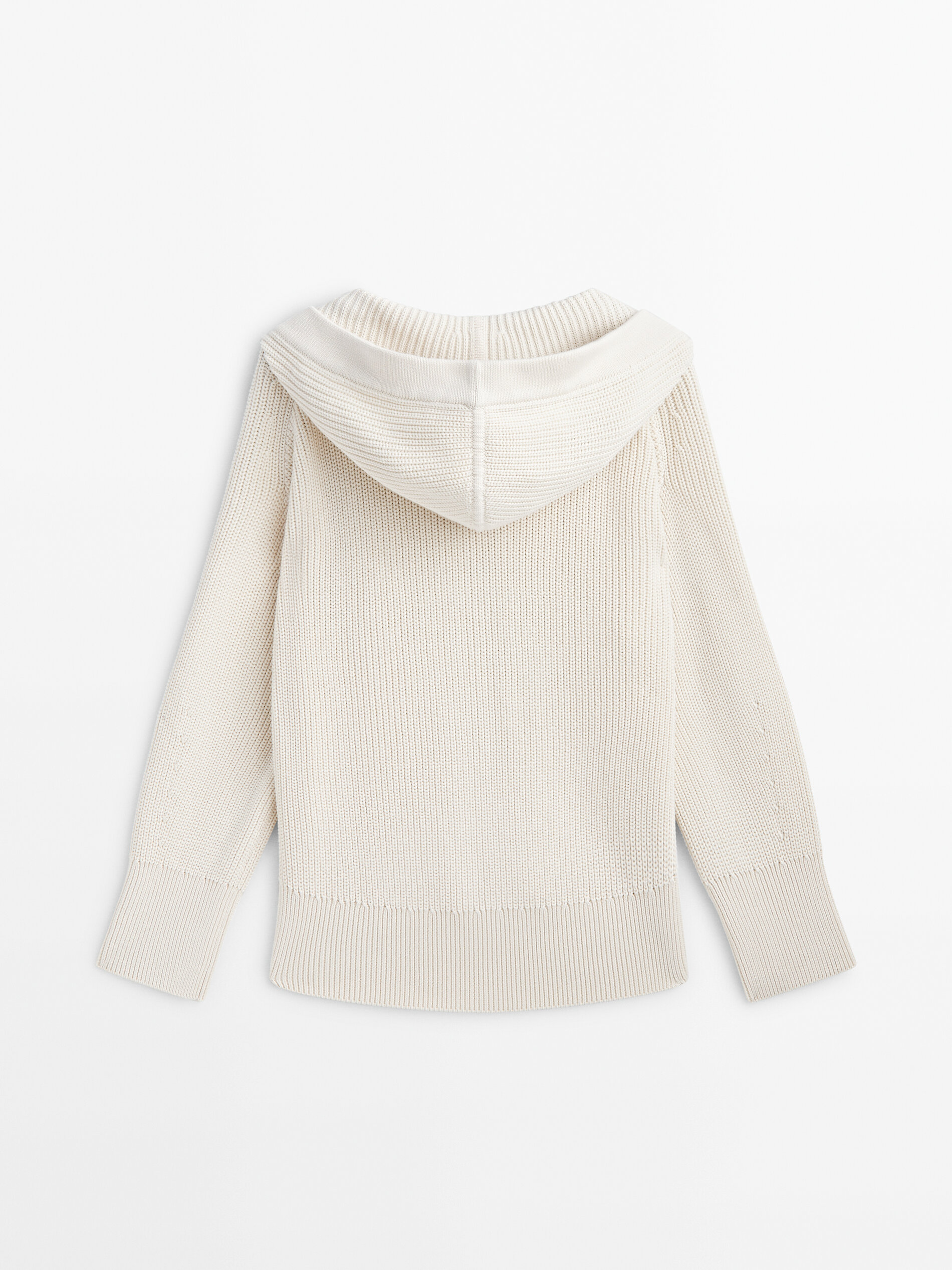 Purl knit sweater with hood and drawstrings · Cream · Sweaters And