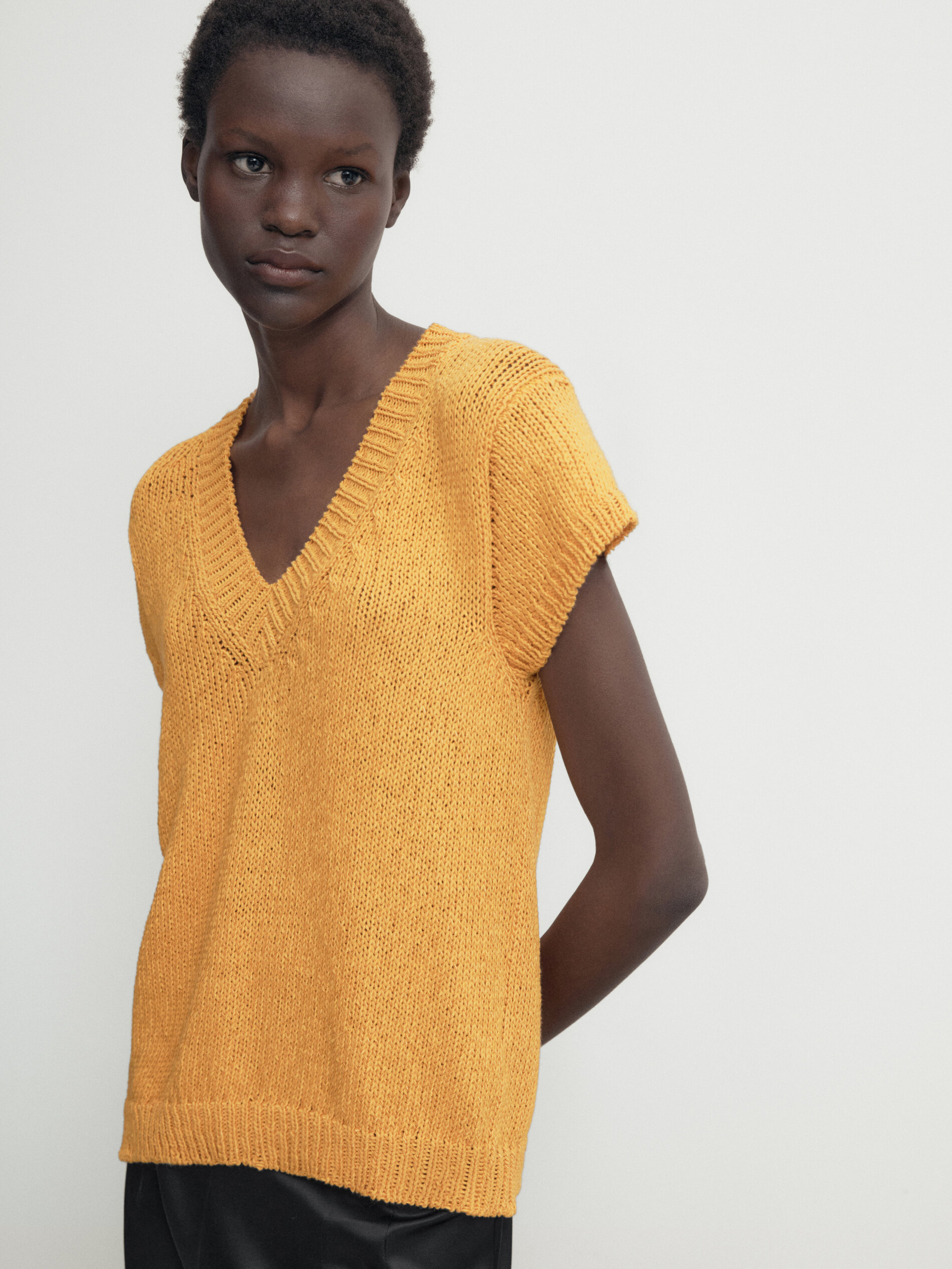 Yellow short sleeve sweater on sale