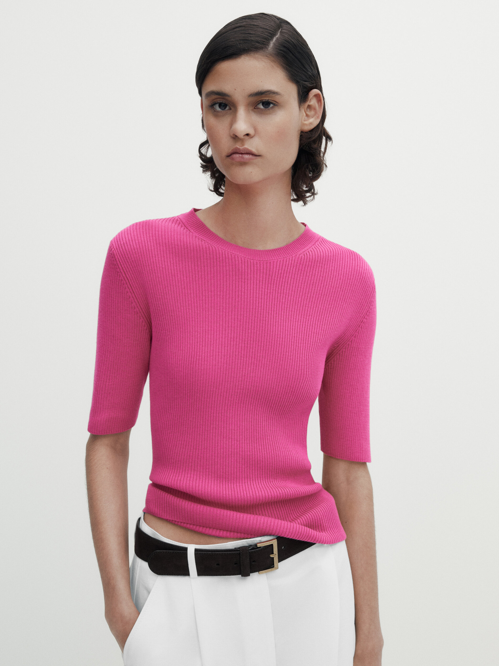 Crew neck ribbed sweater - Massimo Dutti