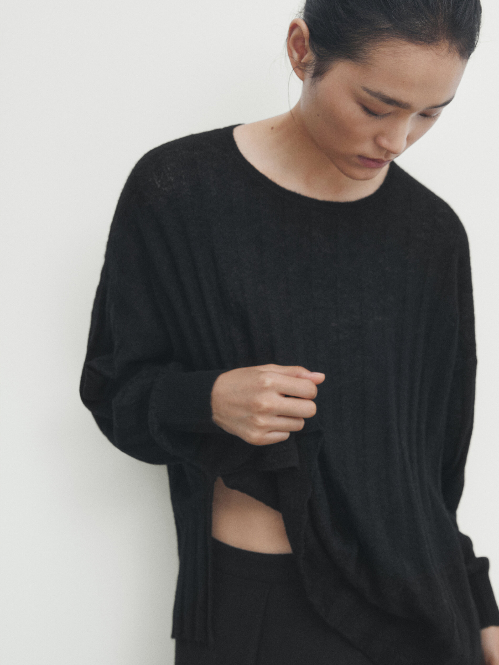 Wide ribbed knit cape sweater