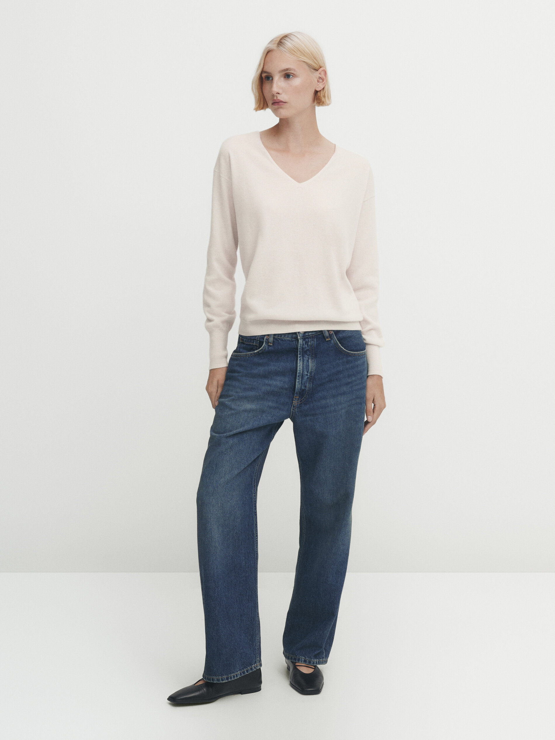 PULL EN PUR CACHEMIRE COL EN V Glace Bleu Encre Noir Pulls