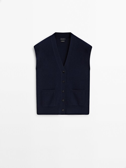 Chaleco punto 100% lana bolsillos · Azul Marino · Sweaters