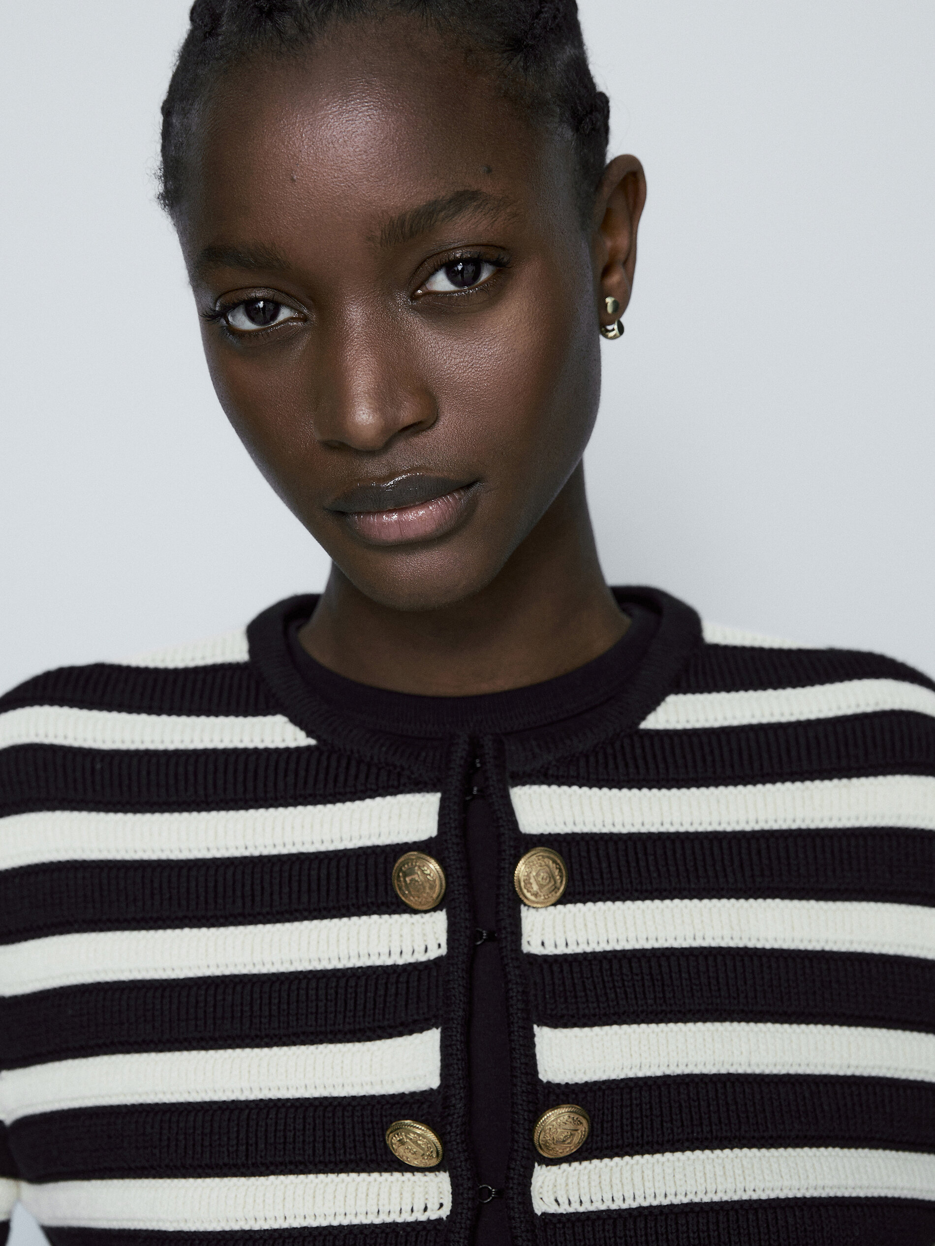 Striped knit cardigan with double buttons