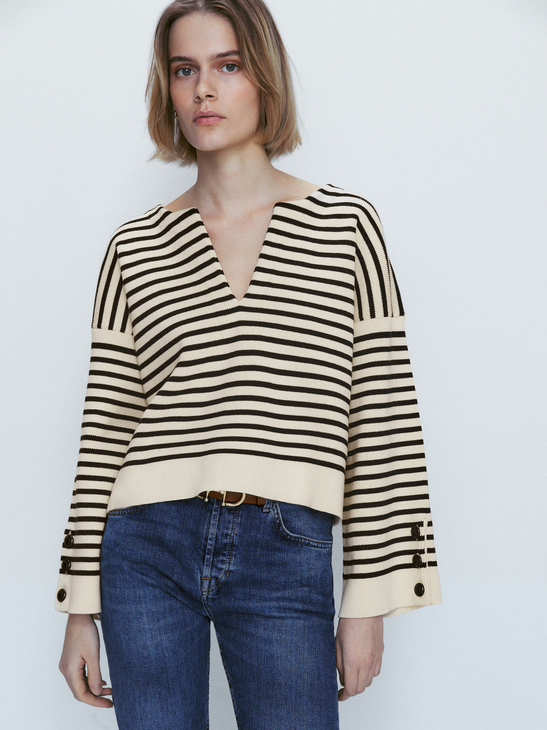 Striped sweater with button details Black Sweaters And