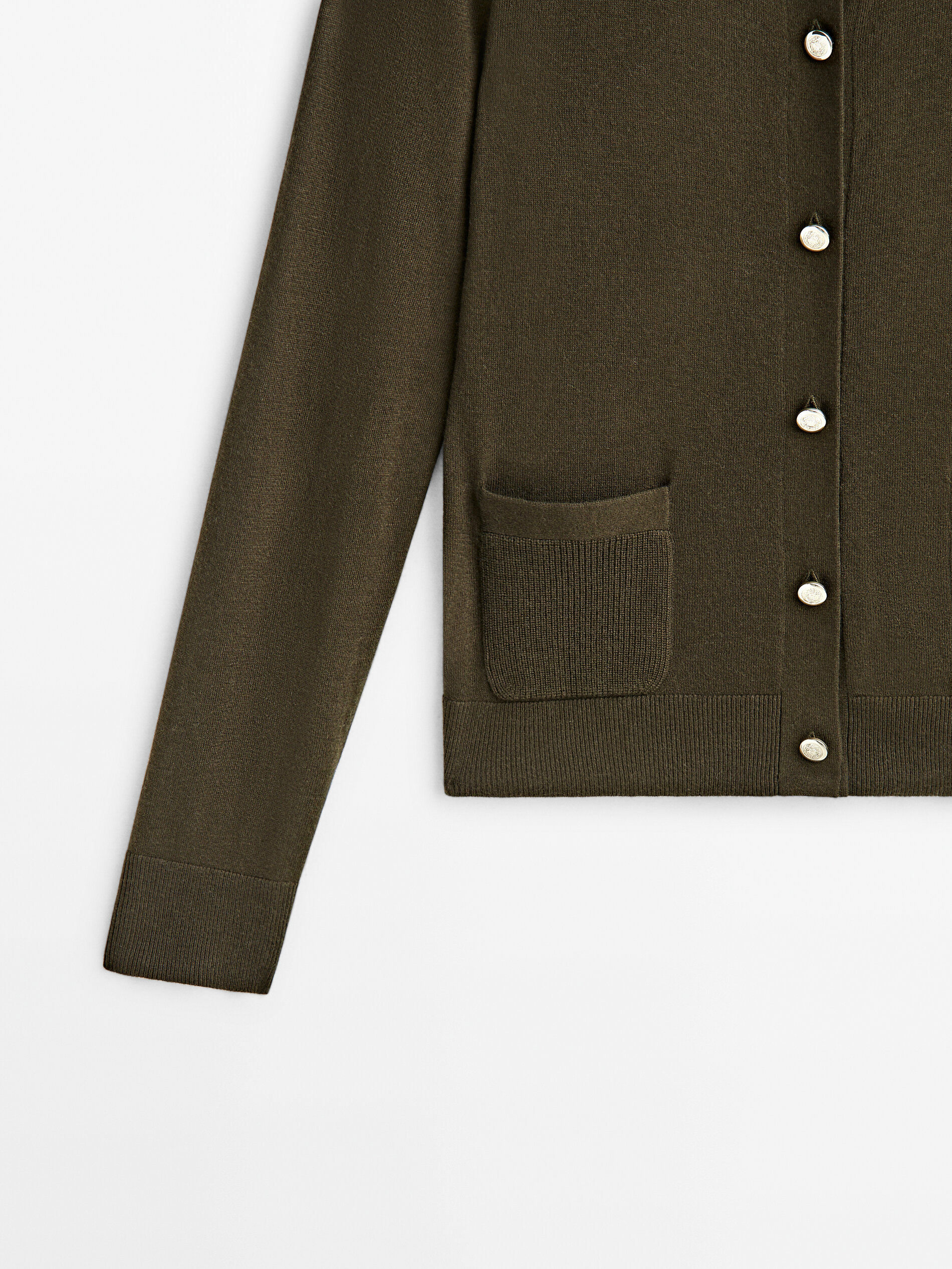 Knit cardigan with gold buttons Khaki Grey Marl Navy Blue