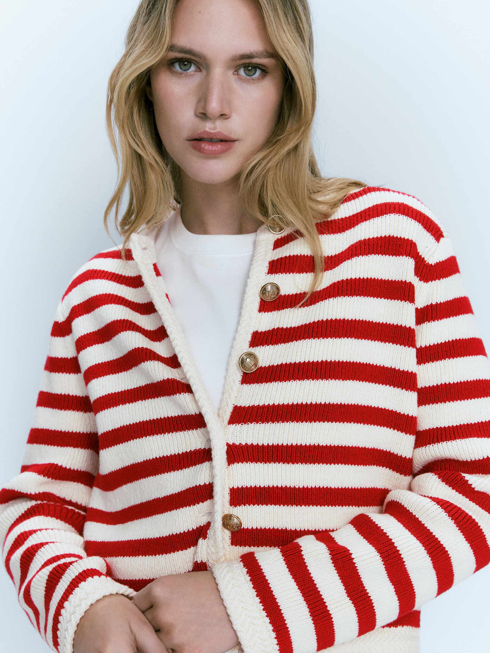 Red striped cardigan sale