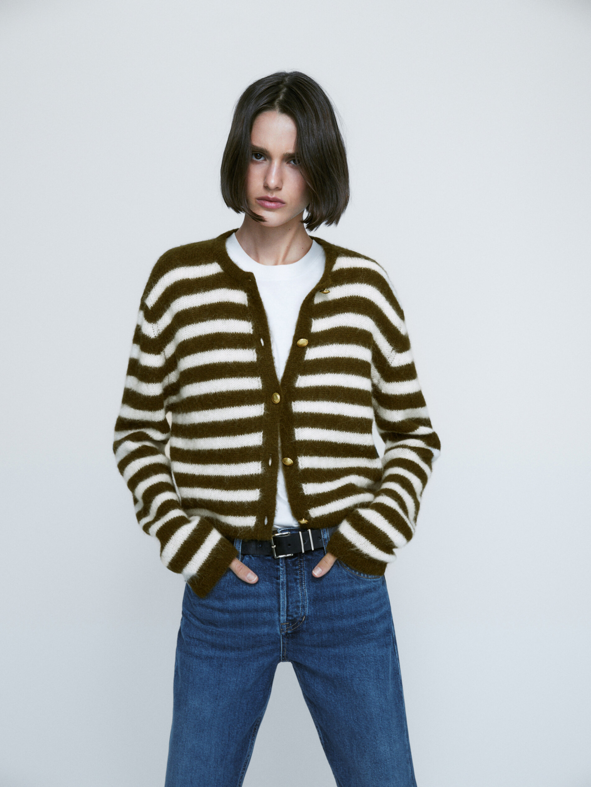 Striped outlet knit cardigan