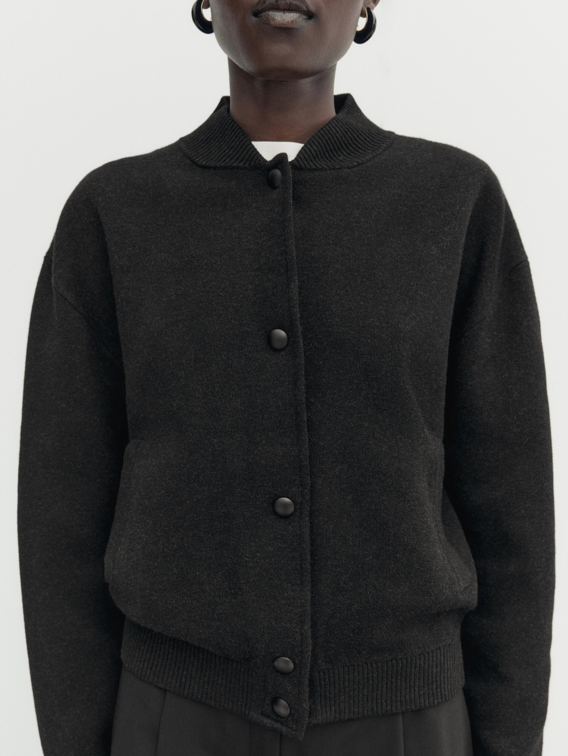 Knit bomber jacket with snap buttons Charcoal Sweaters And