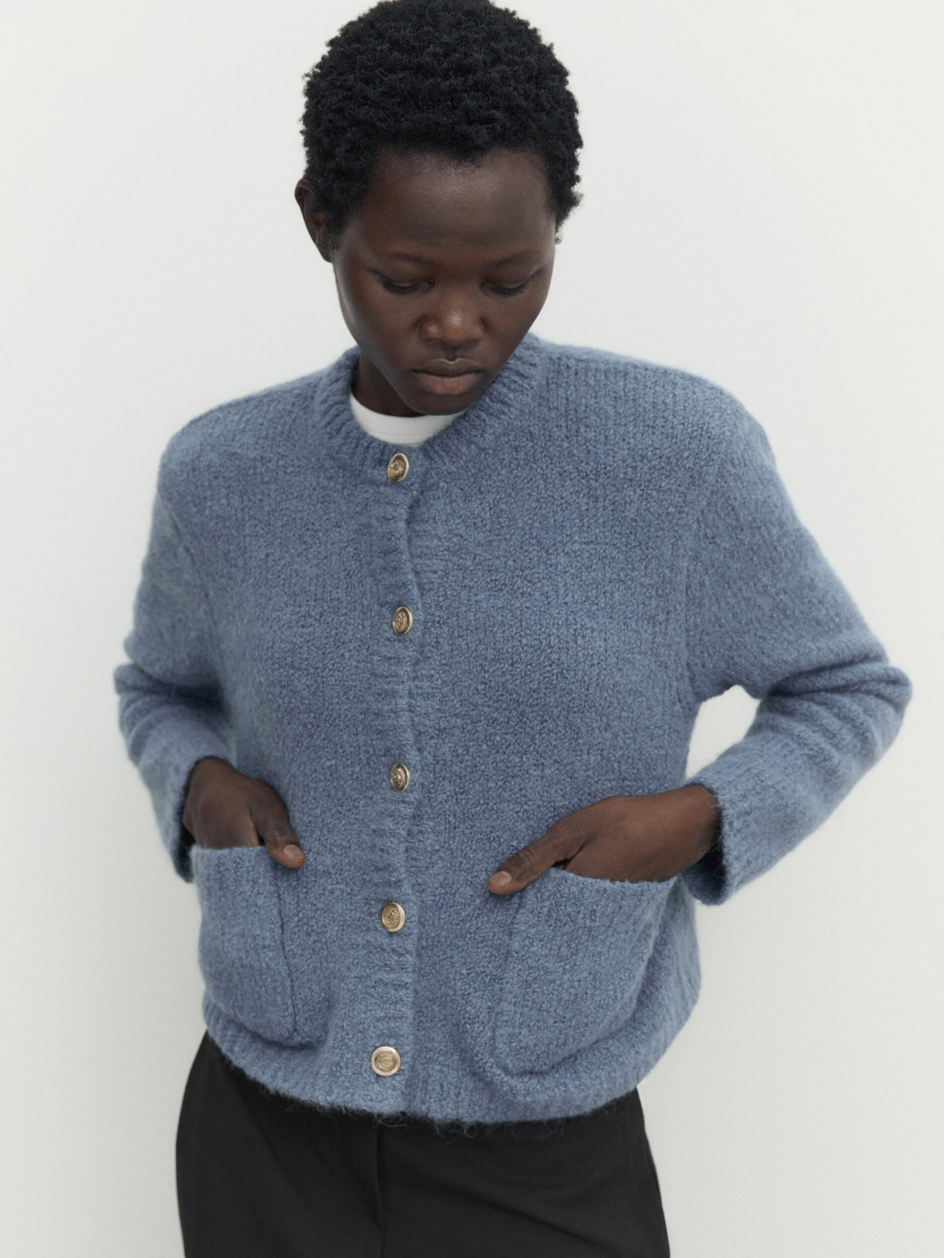 Mini boucl knit cardigan with pockets