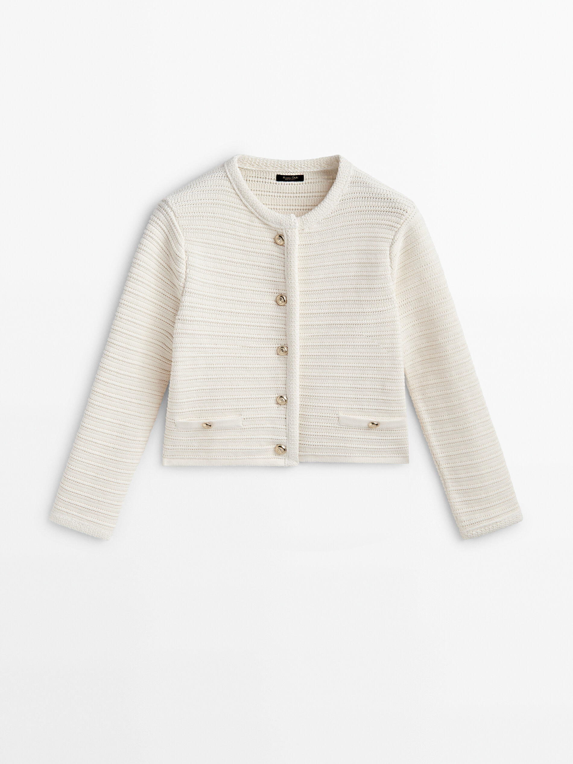 Textured knit cardigan with gold buttons Cream Sweaters And