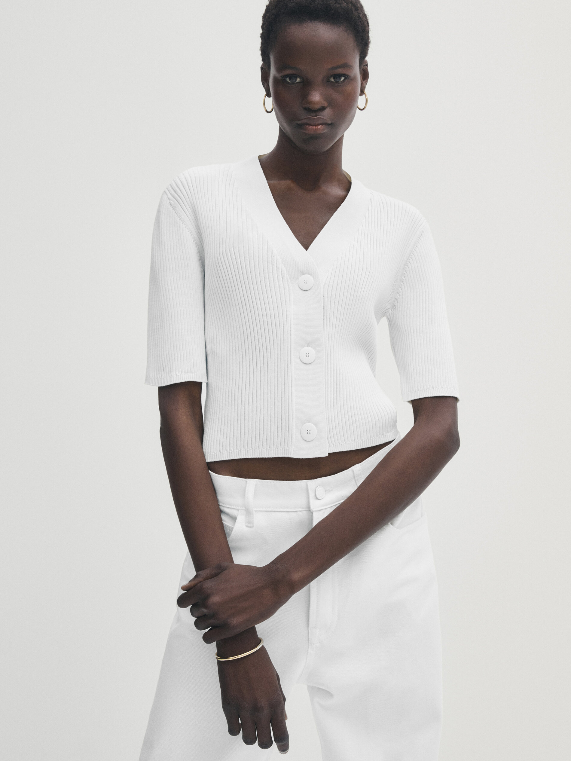 Ribbed white cardigan discount