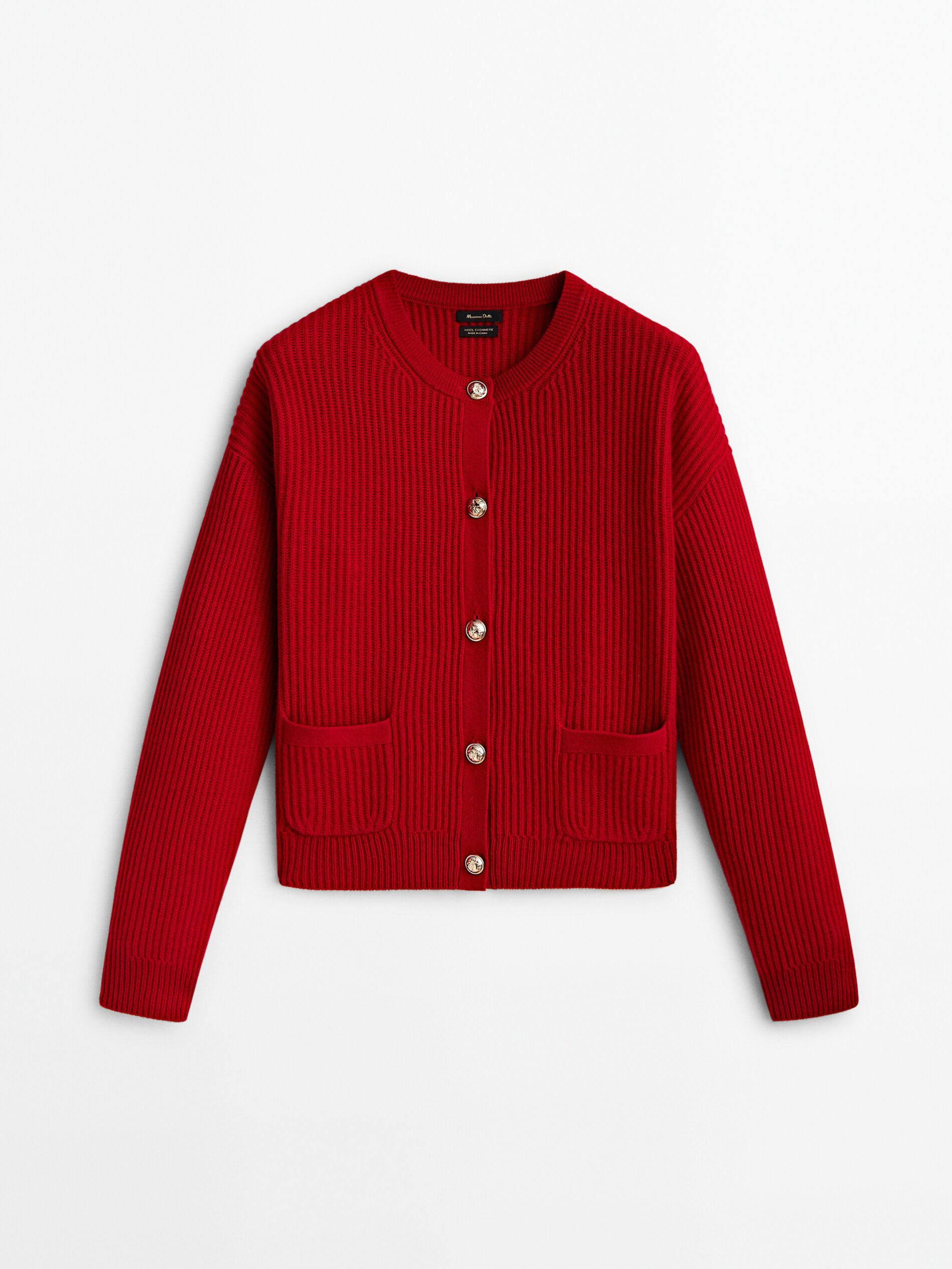 Wool blend purl knit cardigan Red Cream Bluish Sweaters And