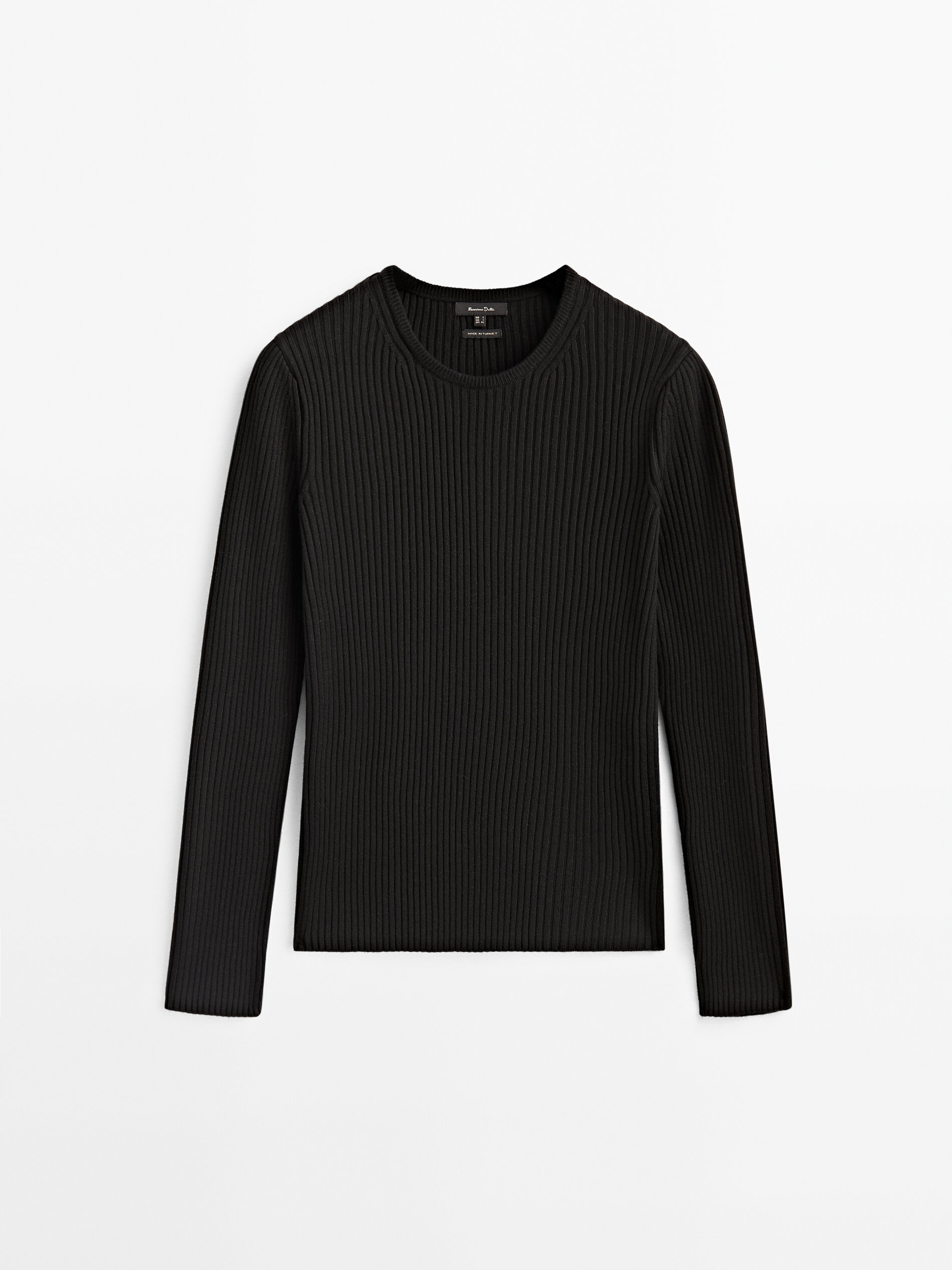 Black ribbed crew neck sweater sales