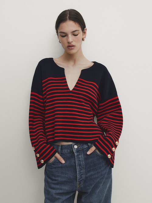 Striped Dutti button | Red · Cardigans Sweaters And with Massimo · details sweater