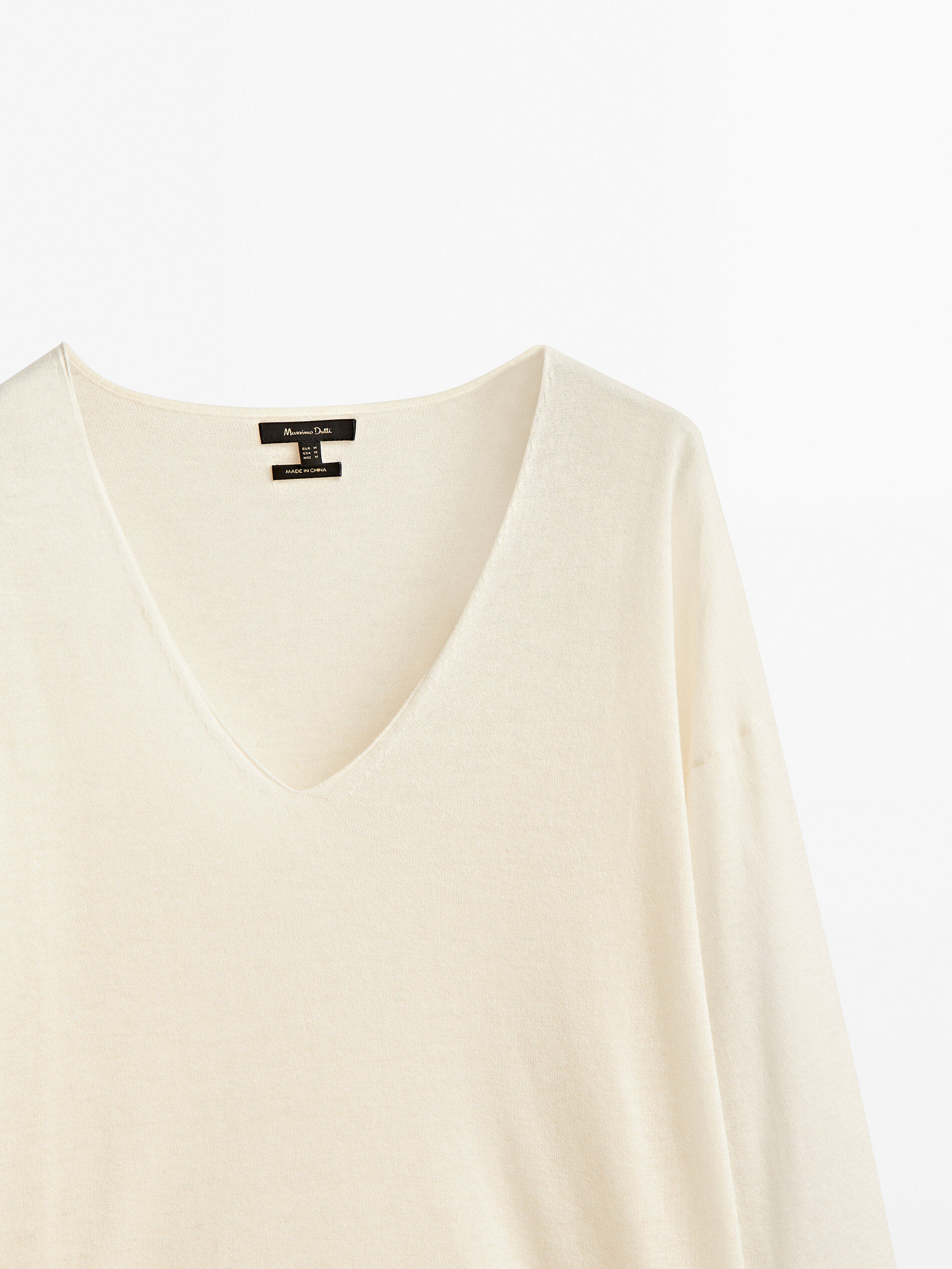 Wool and cashmere V neck sweater Cream Grey Marl Black