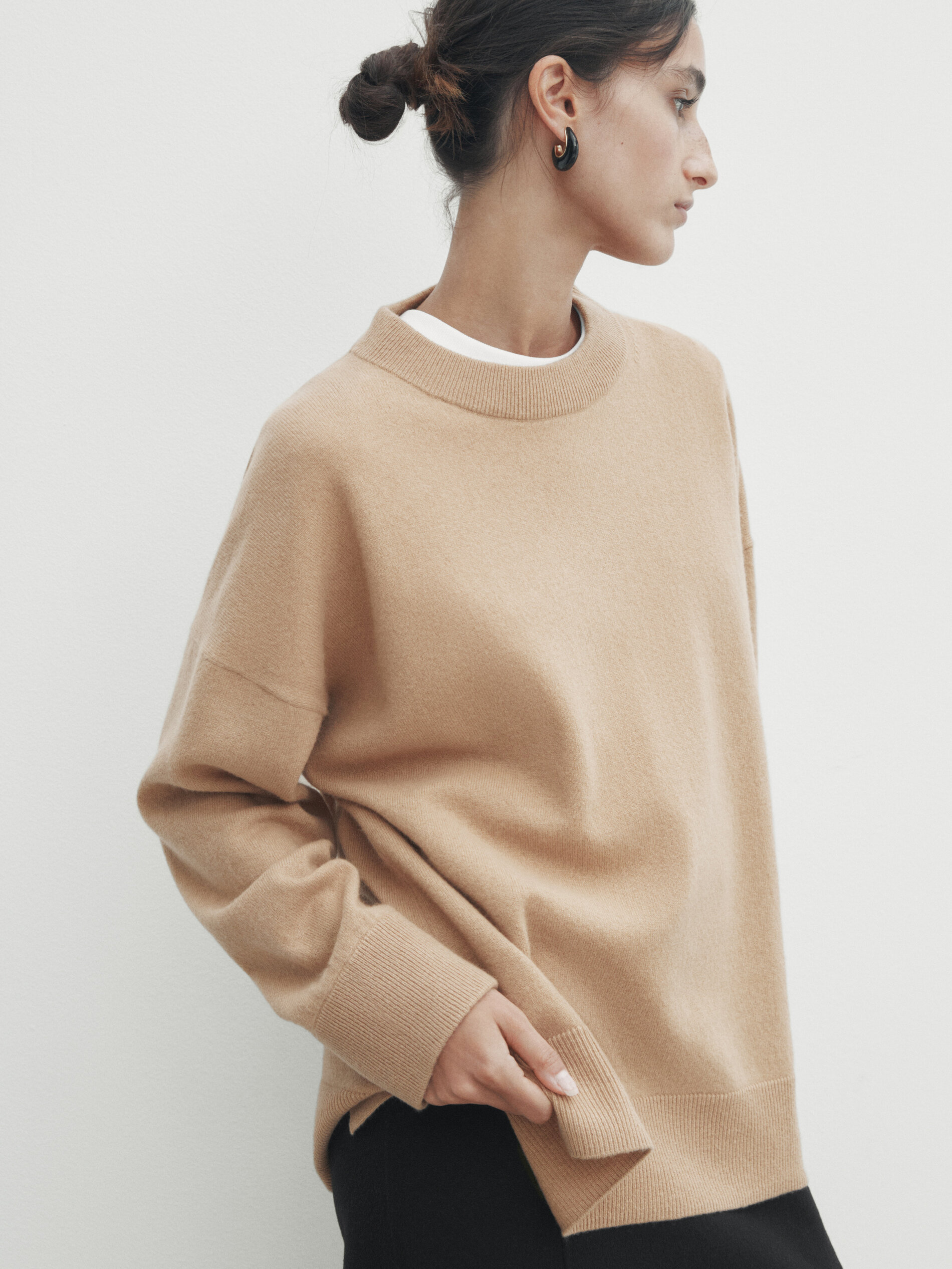 Wool blend crew neck cape sweater Camel Sweaters And Cardigans