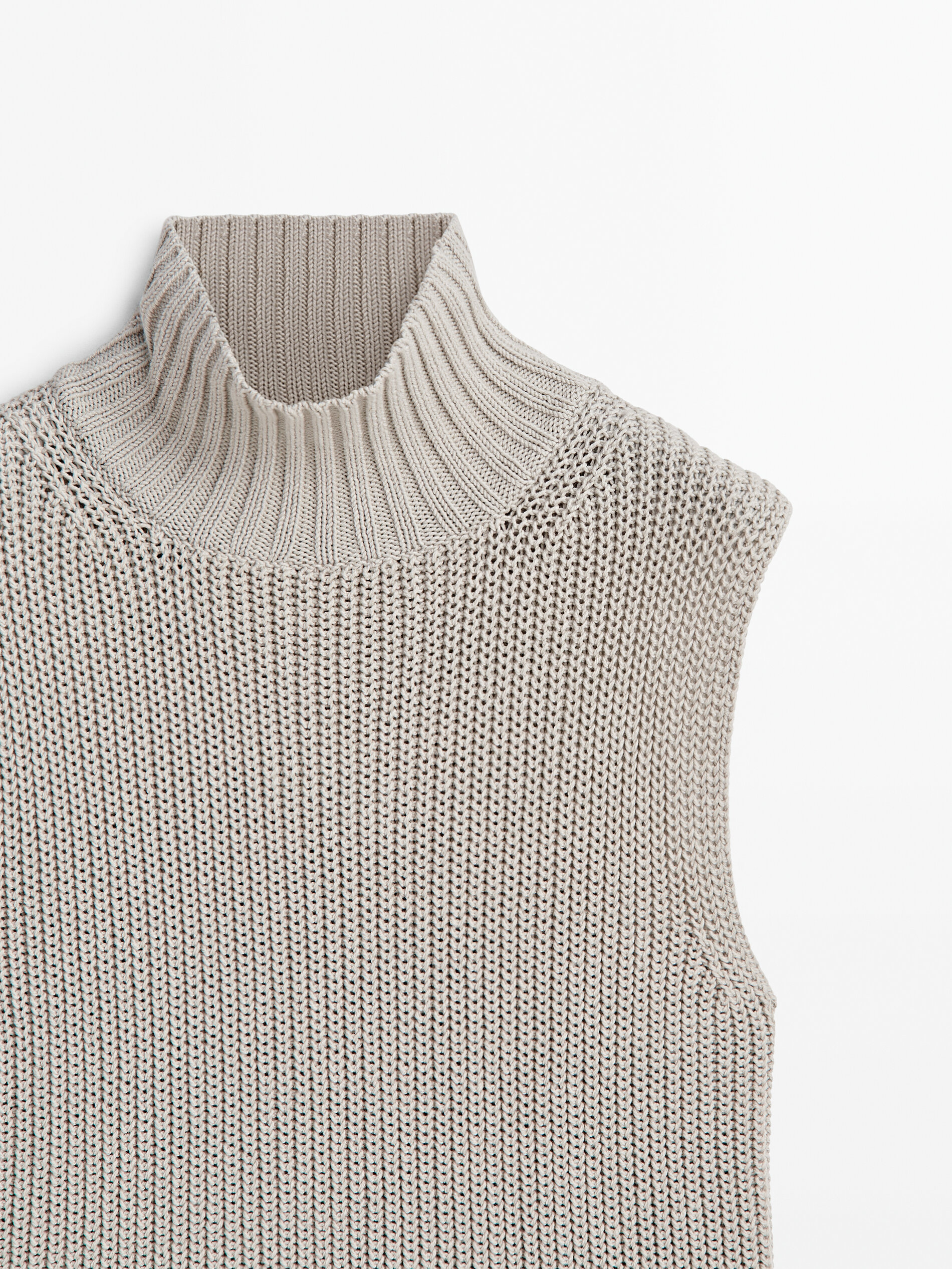 Purl knit vest with a mock turtleneck · Stone · Sweaters And