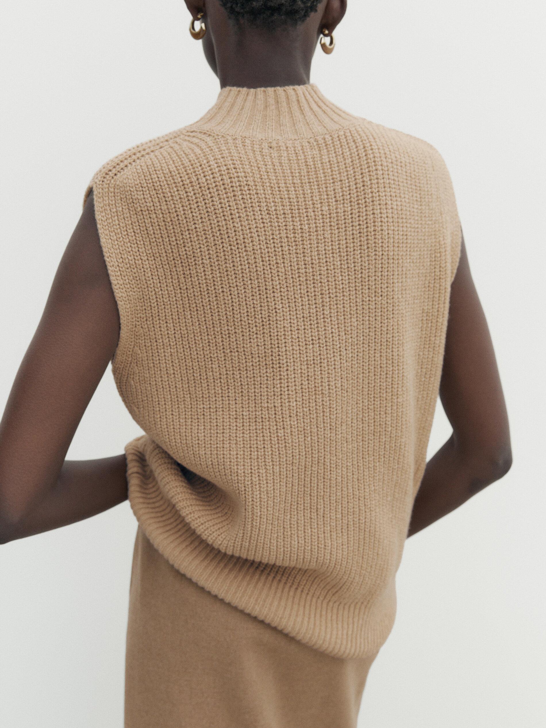 Purl knit mock turtleneck vest Camel Sweaters And Cardigans