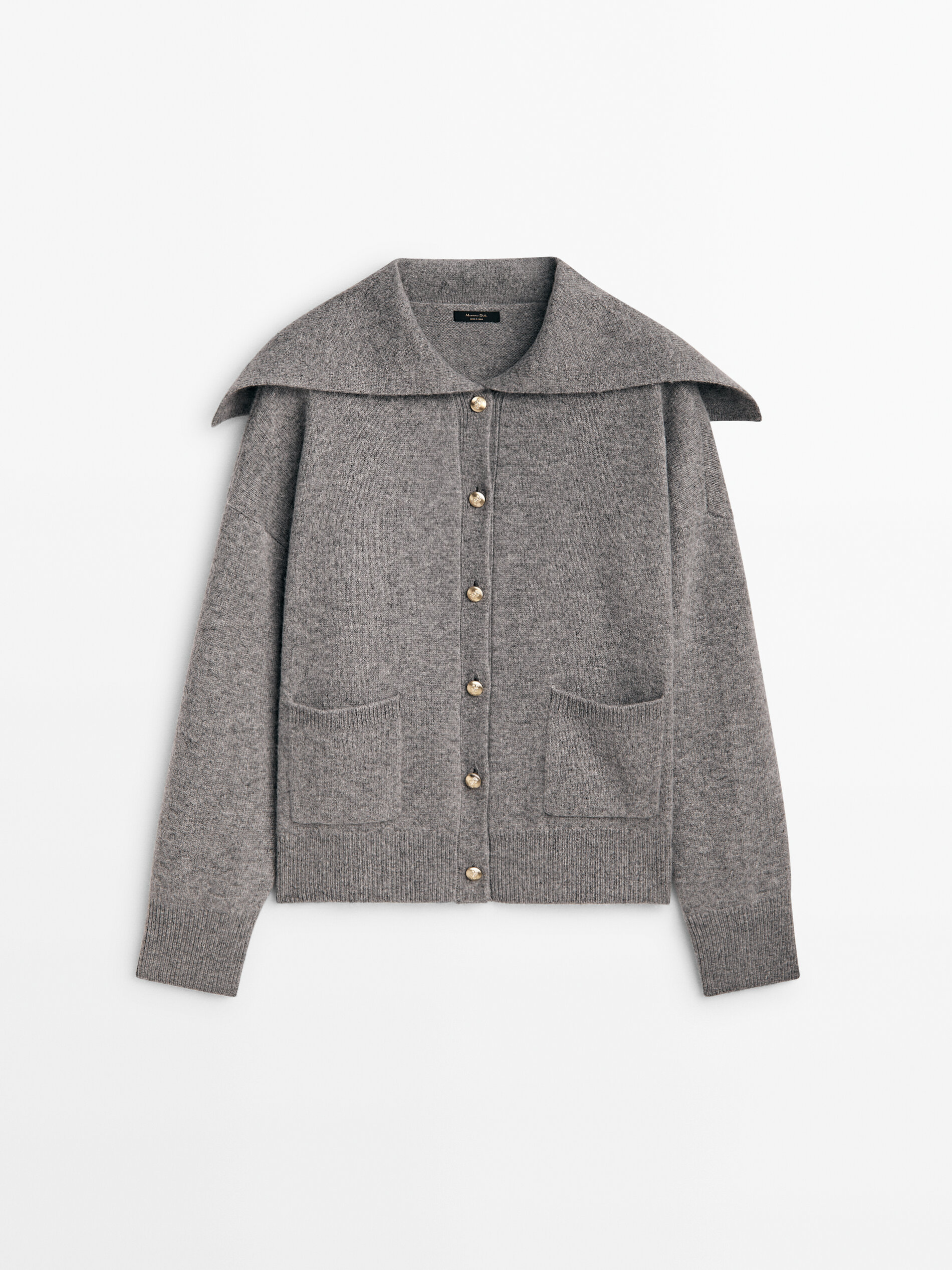 Wool blend cardigan with sailor collar · Grey, Cream · Sweaters