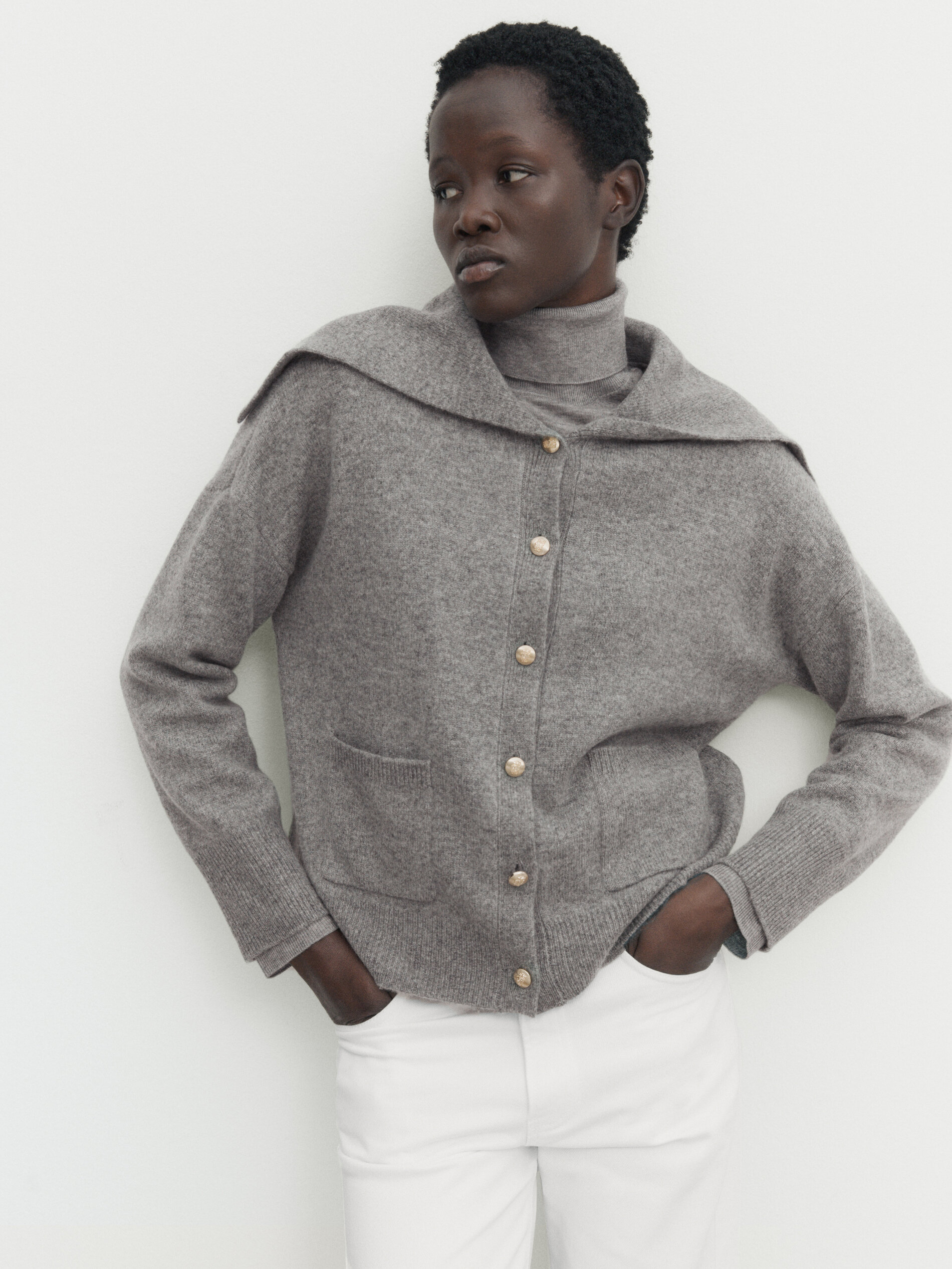 Wool blend cardigan with sailor collar