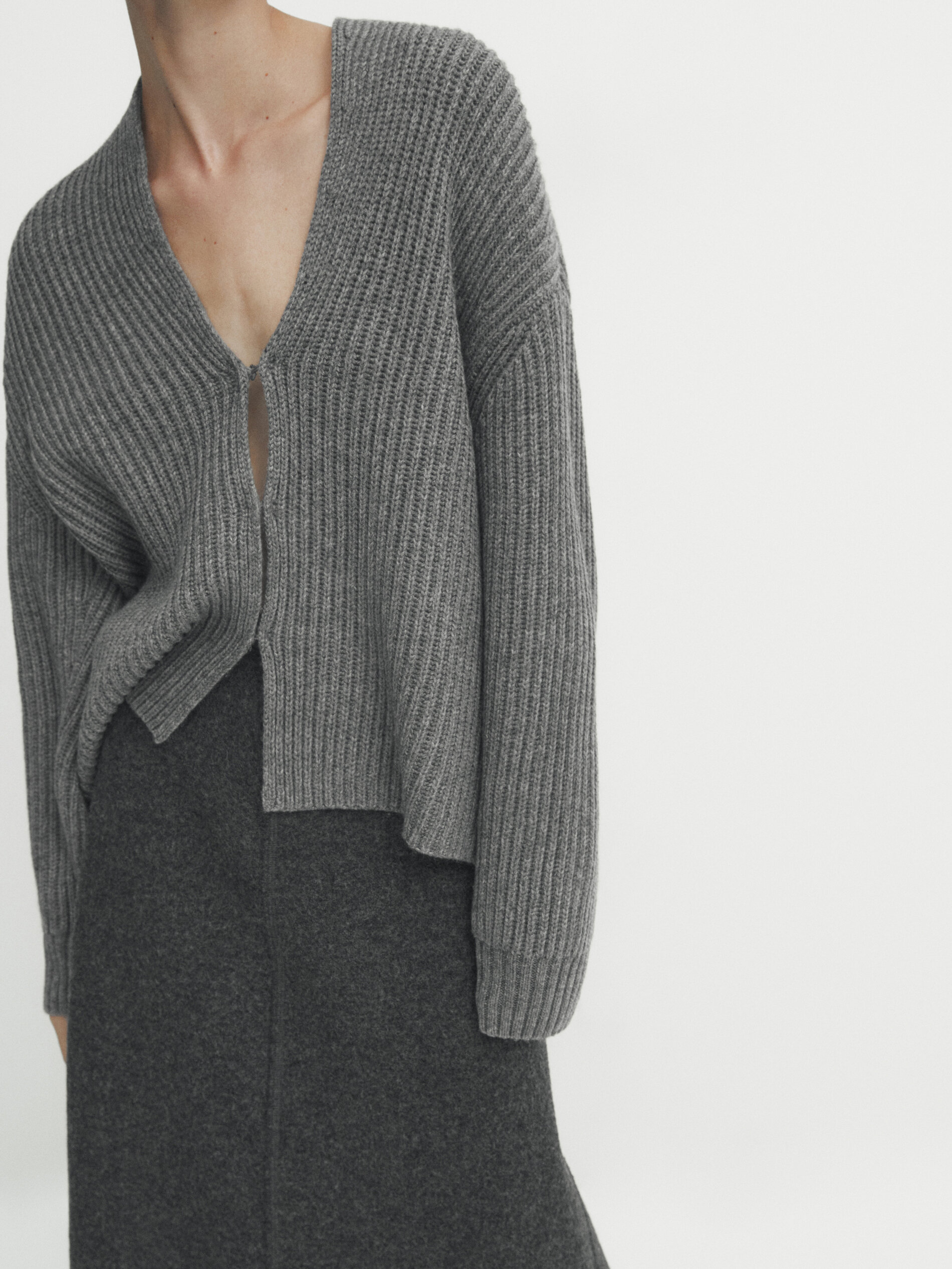 Purl knit cardigan Grey Marl Cream Sweaters And Cardigans