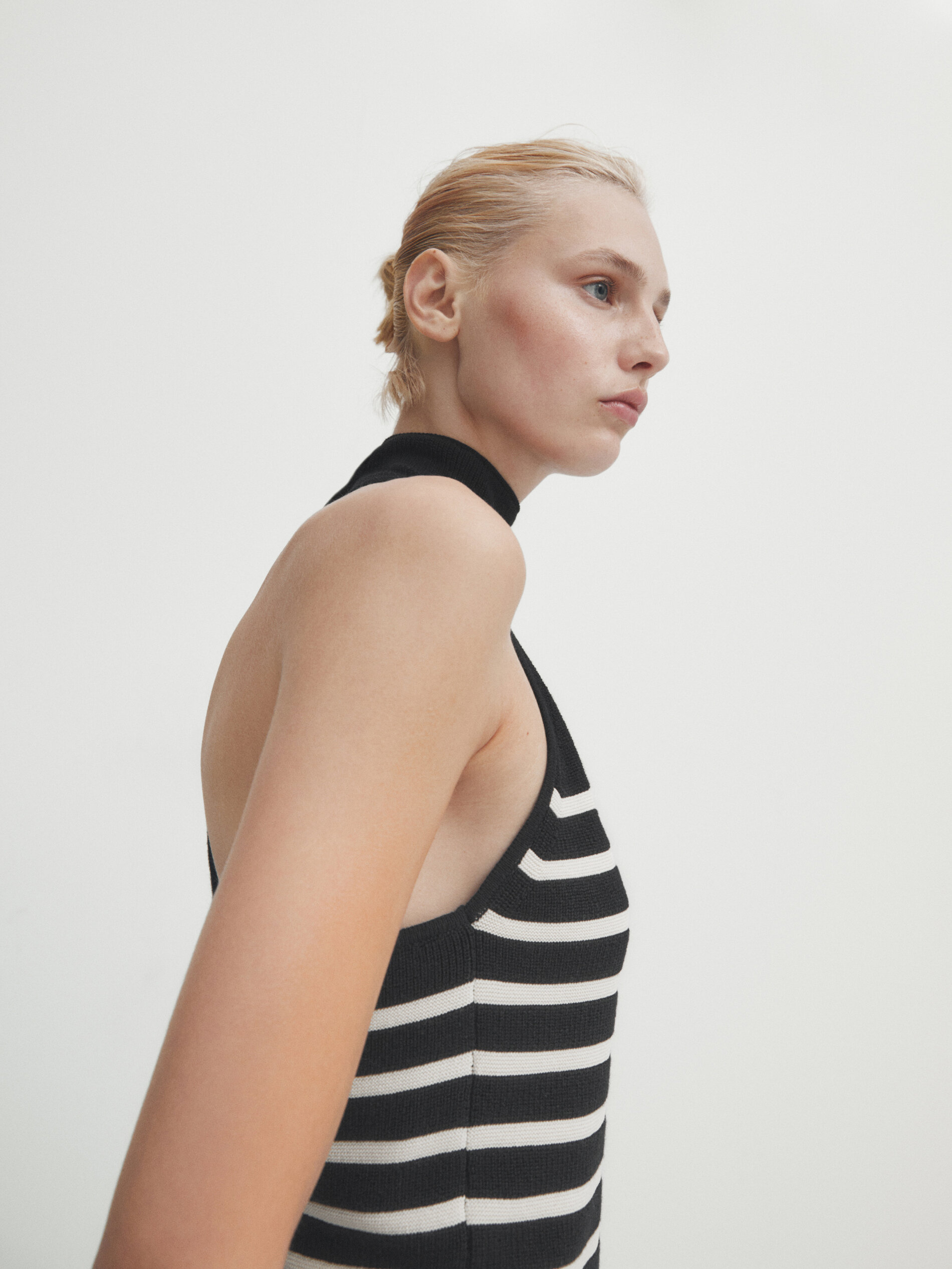 Black and white striped halter top best sale