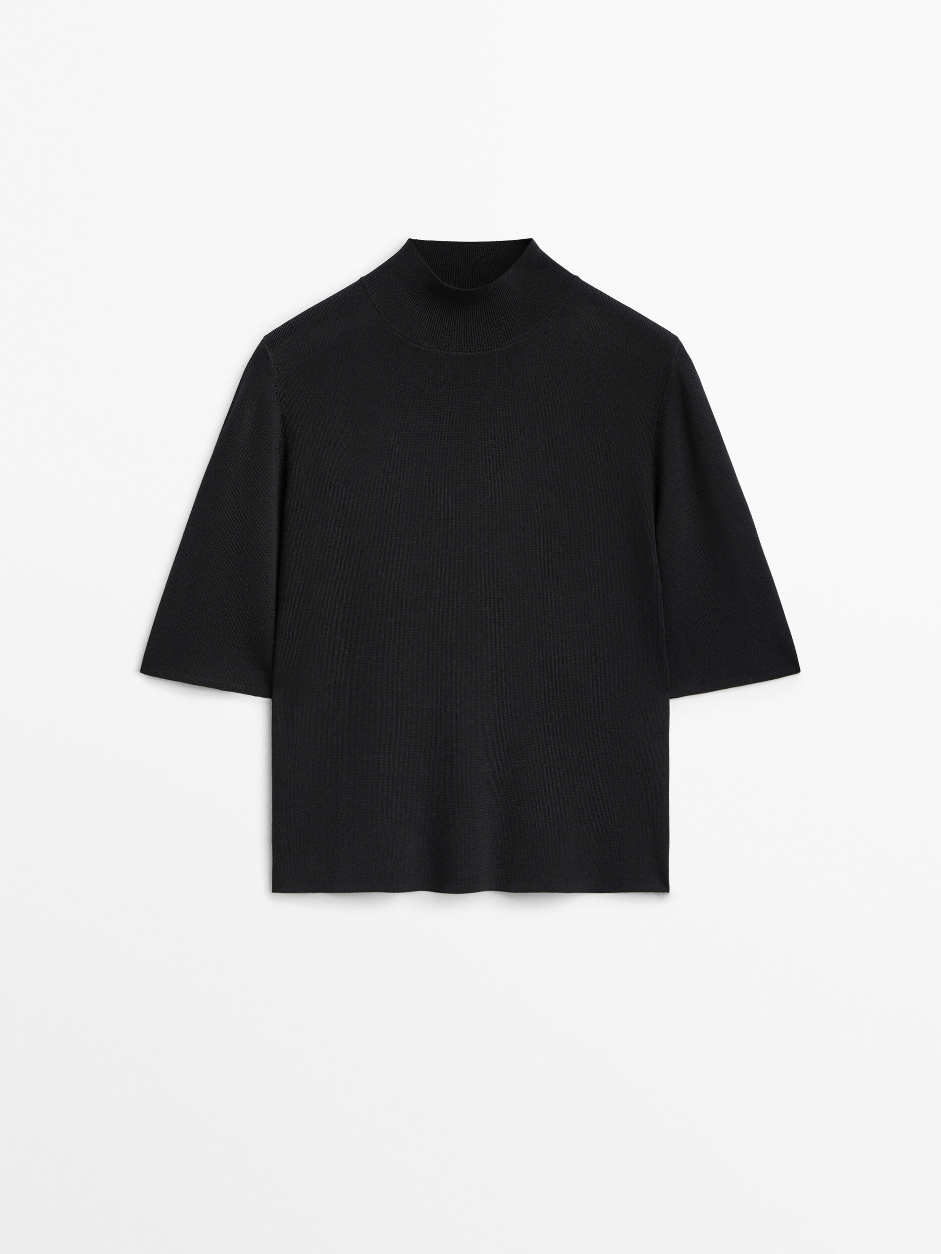 Mock turtleneck sweater with short sleeves Black Sweaters And