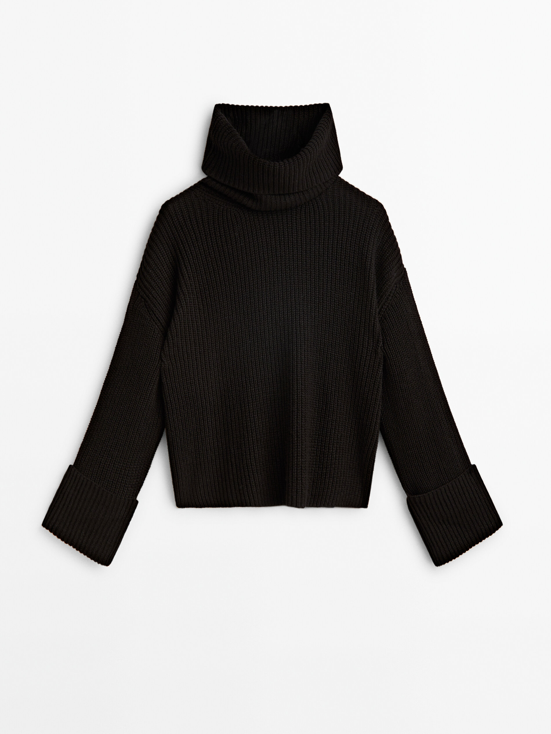 High neck knit sweater with double cuffs · Black · Sweaters And