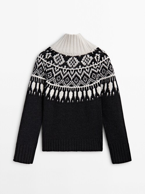 High neck jacquard knit sweater